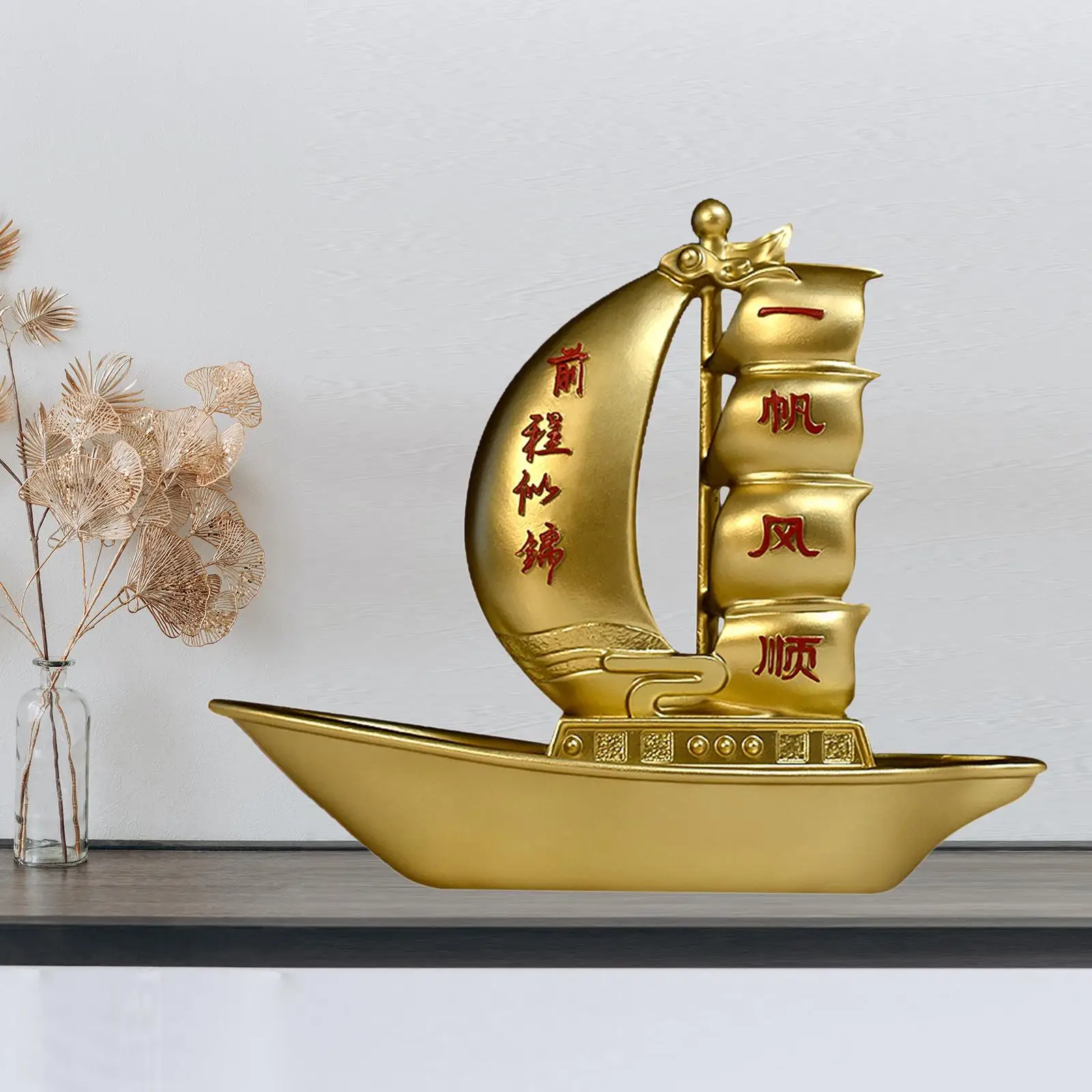 Feng Shui Golden Ship of Wealth Symbol to Enhance Prosperity Ornament Home