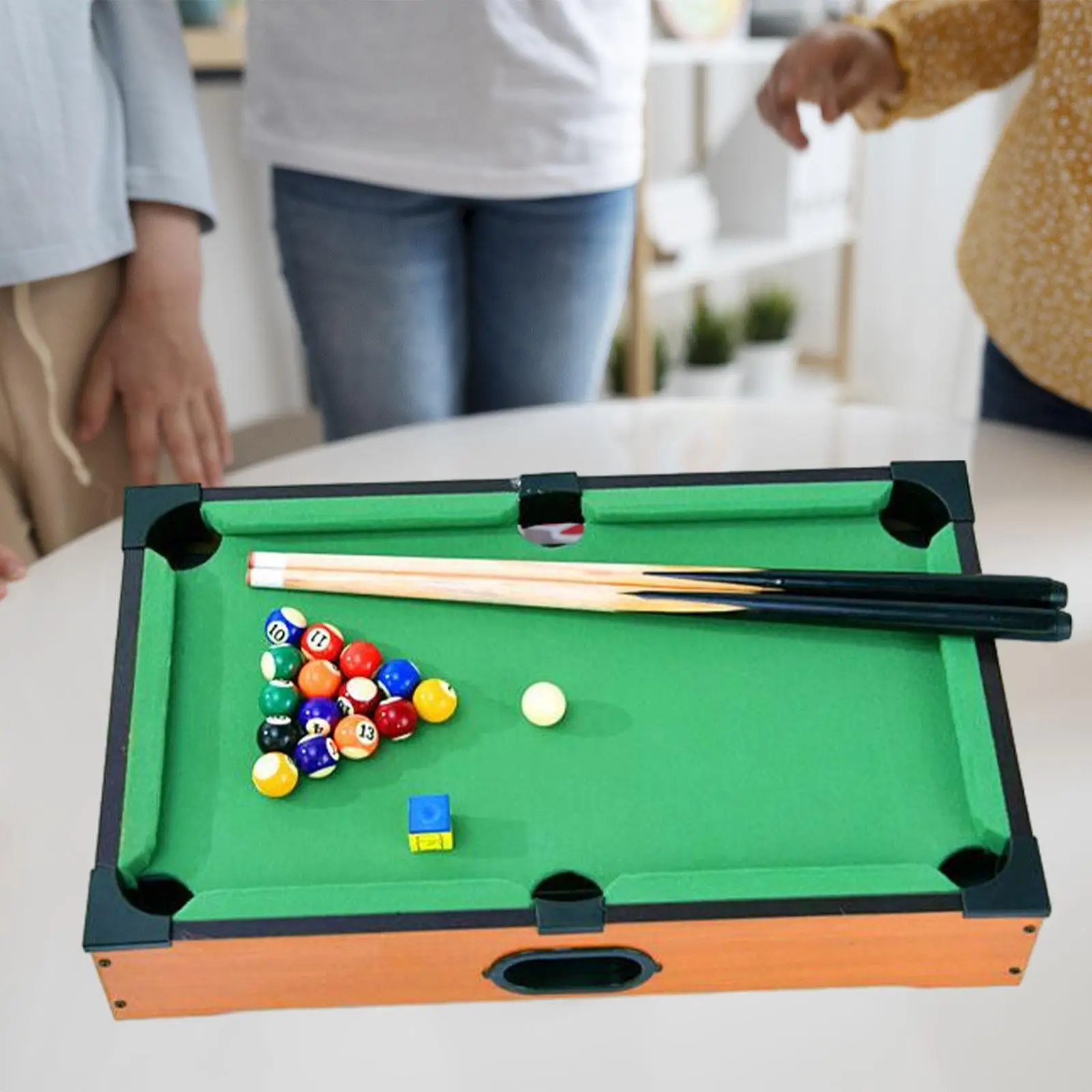 Table Snooker Eye Hand Coordination Cues Wooden Billiards Playset for Travel Desktop Living Room Playhouse Adults