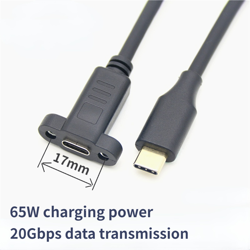 USB C Female to USB-C Male Extending Wire Extender Data Cord USB 3.1 Type C Extension Cable with Panel Mount Screw,