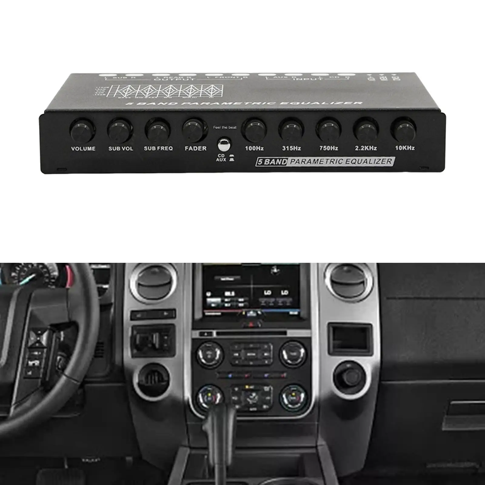 5 Band Car Audio Equalizer Premium High Performance Stylish Durable with CD/AUX Input Select Switch for Boat RV RTV Motorcycle