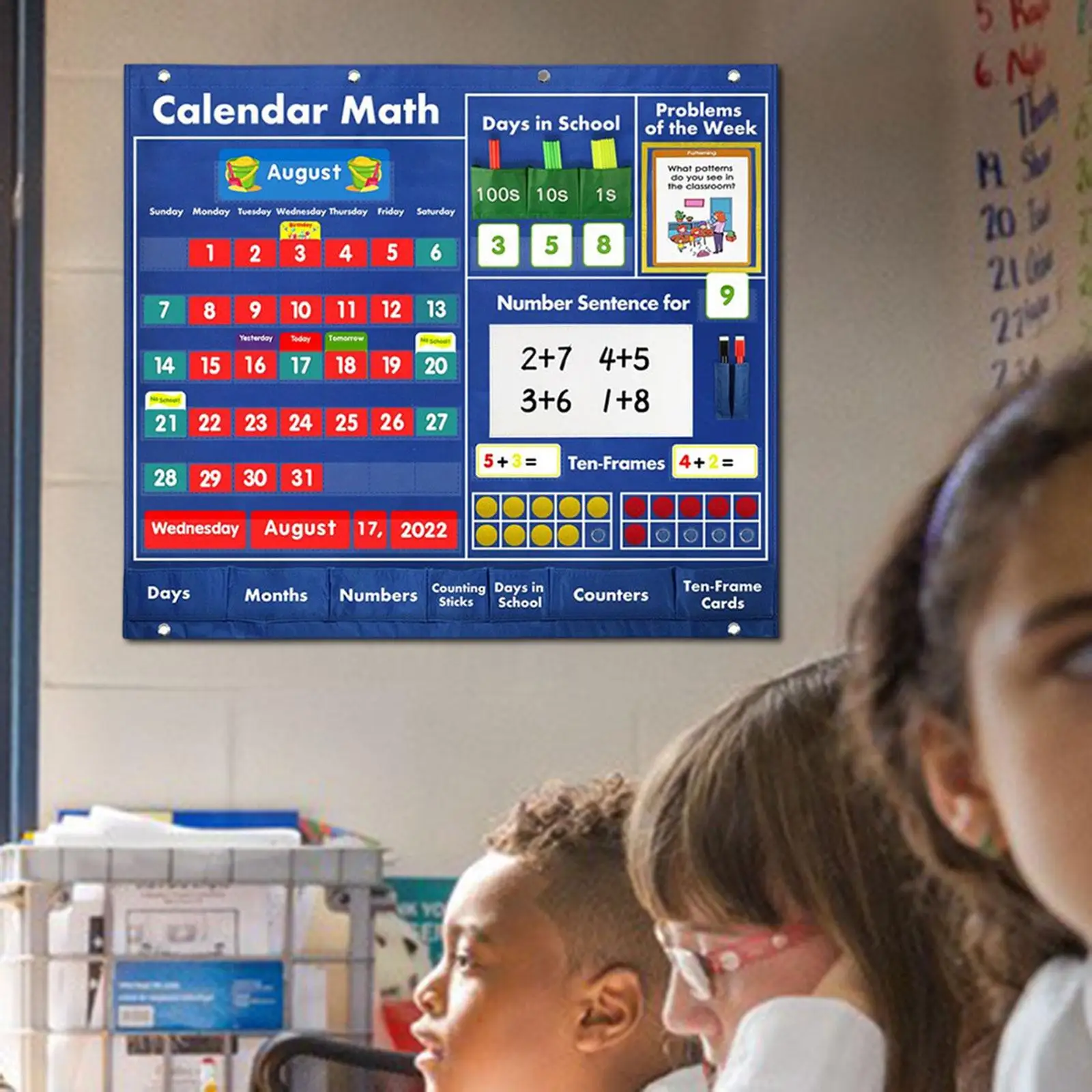 Math Calendar Classroom Pocket Chart 249 Cards Teaching Aid for Math Activities Kids