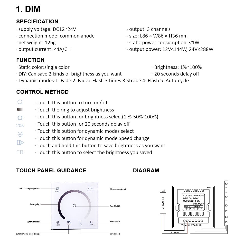 tensão ajustável Dimmers para LED Strip Lights,