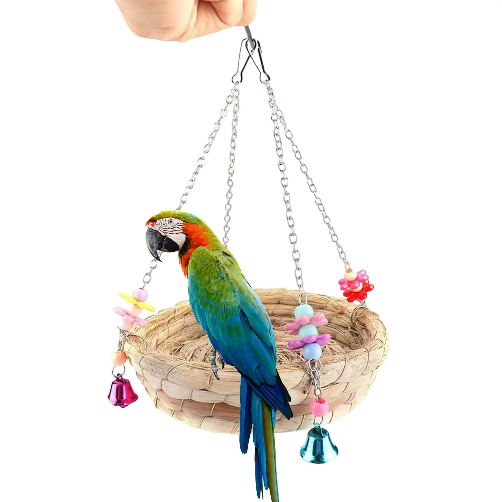Home Bird Straws Swing Toy Woven Straw Lightweight Stable Parrot Toys Nest Bed for Cockatiel Finches Bird Budgie Climbing