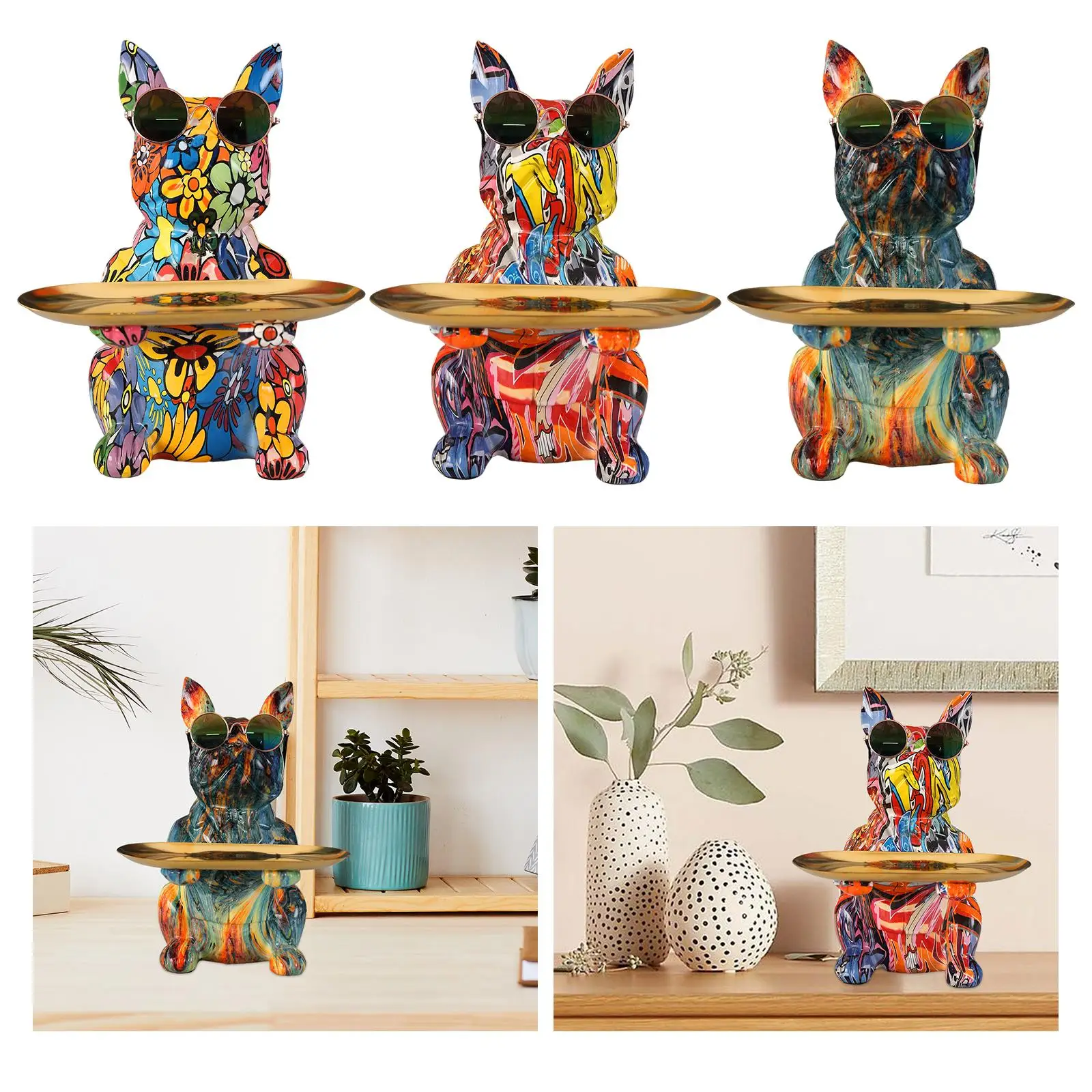 Dog Statue Storage Tray Decoration Resin Figurine Sundries Container for Bedroom Tabletop Dresser Cafe Bathroom