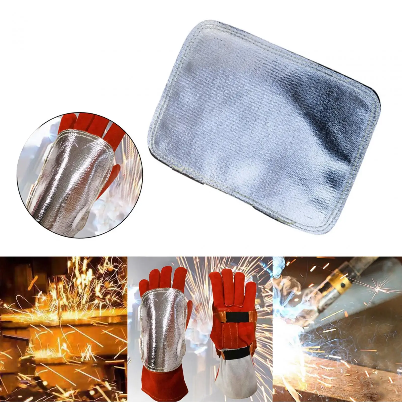Aluminized Back Welding Hand Pad Welding Glove Heat PU Leather Heat for Industrial Boiler Camping Metal Smelting Welding Cutting