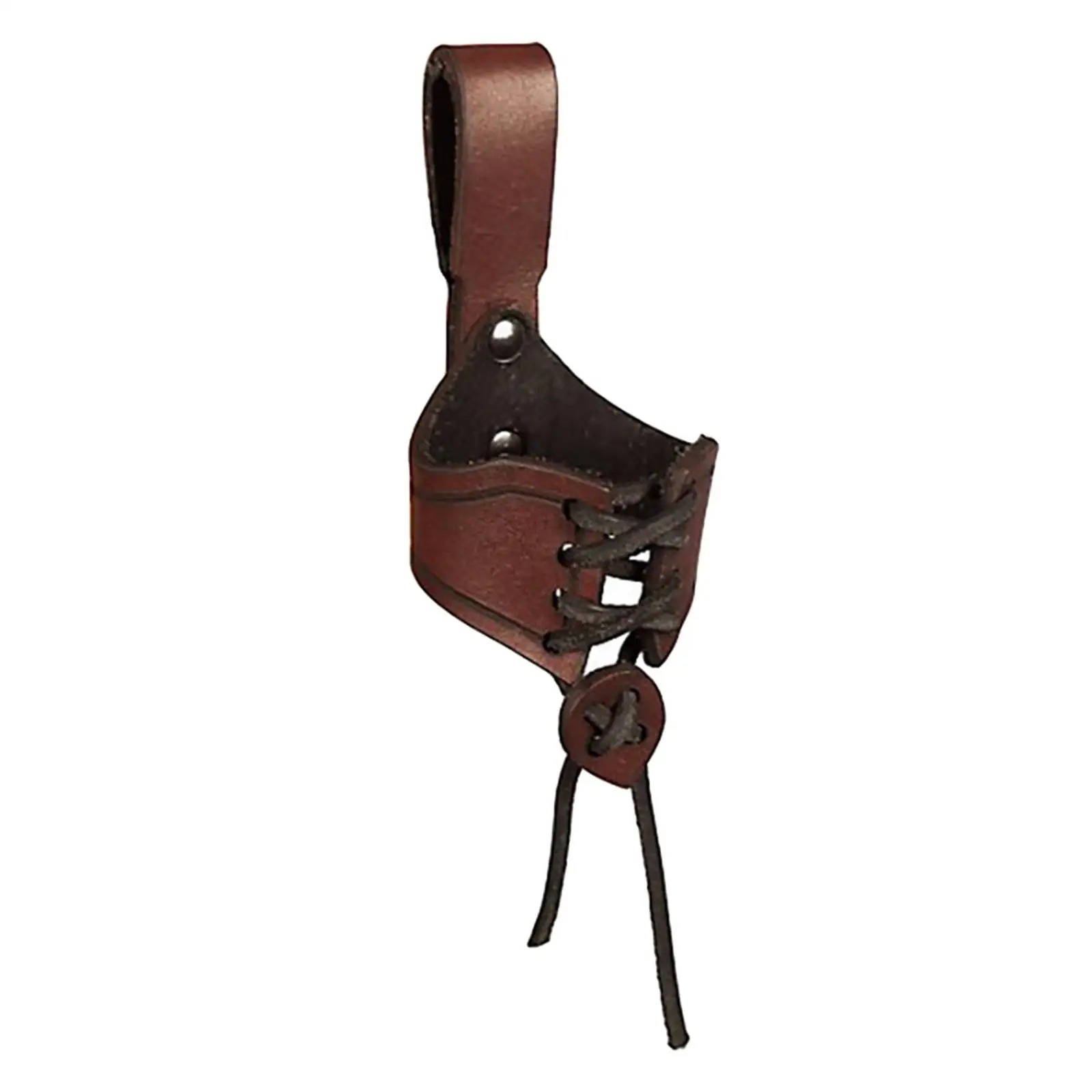 Horn Shape Cup Holder Ox Horn Cup Sleeve with Buckled Loop Beer Holster Leather Belt Attachment Tankard Pocket Foldable