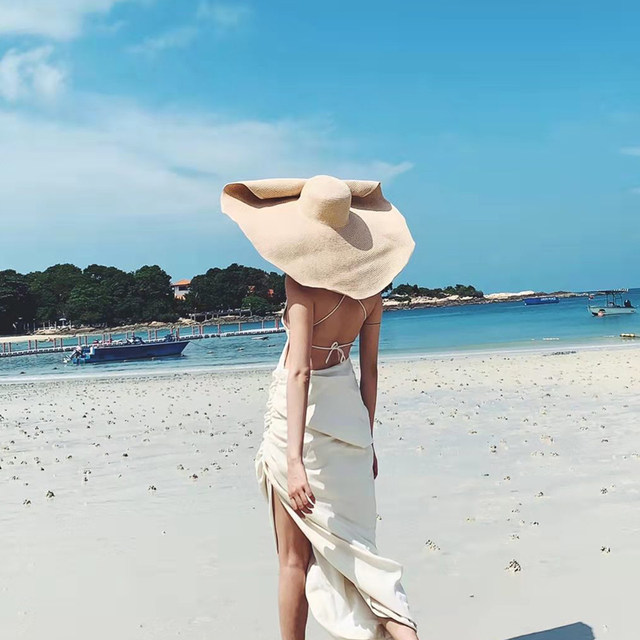 90cm Summer Beach Sun Hat Anti-UV Protection 35cm Large Wide Brim Foldable Straw Hats Oversized