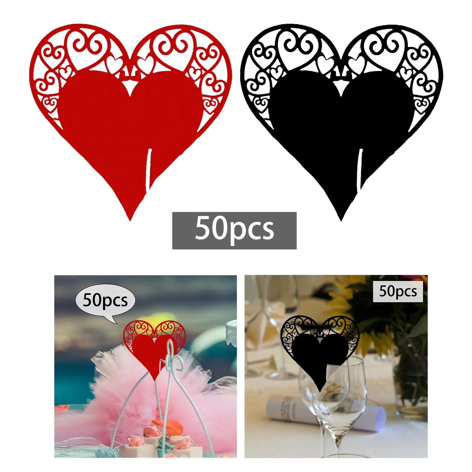 50 Pieces Heart Shape Paper Place Cards Greeting Cards Wine Glass Place Cards for Restaurant Wedding Parties Dinner Birthday