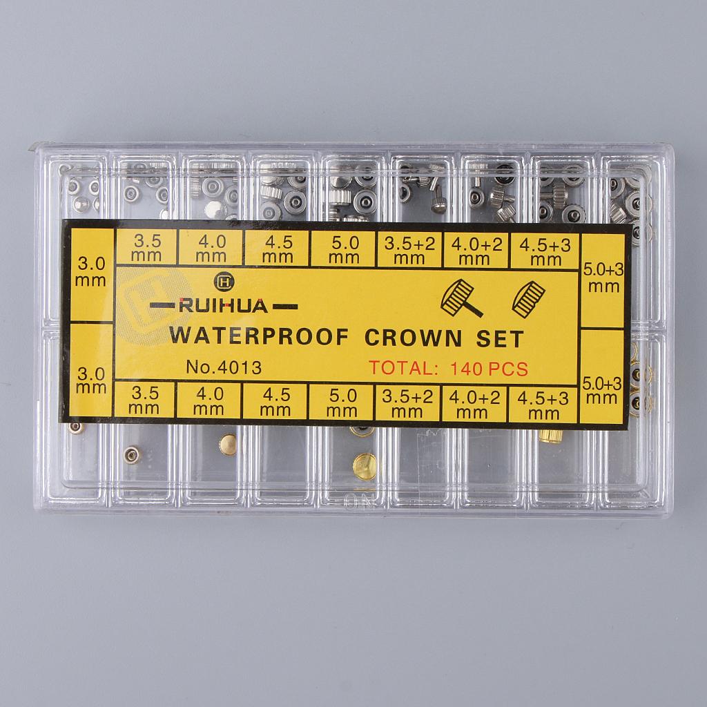 140Pcs Watch Crowns Waterproof Replacement Various Sizes Watchmakers Tools