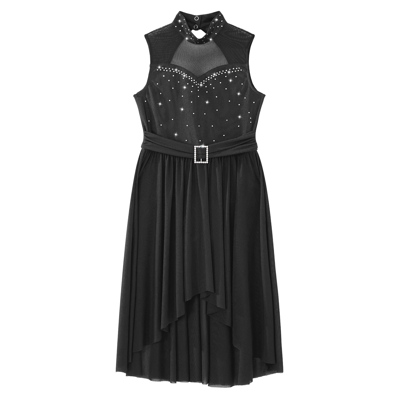 Kinder Mädchen Lyrical Modern Dance Kleid Ärmellos Glänzend Strass Ballett Gymnastik Eiskunstlauf Trikot Kleid Bühne Dancewear – Detail 28