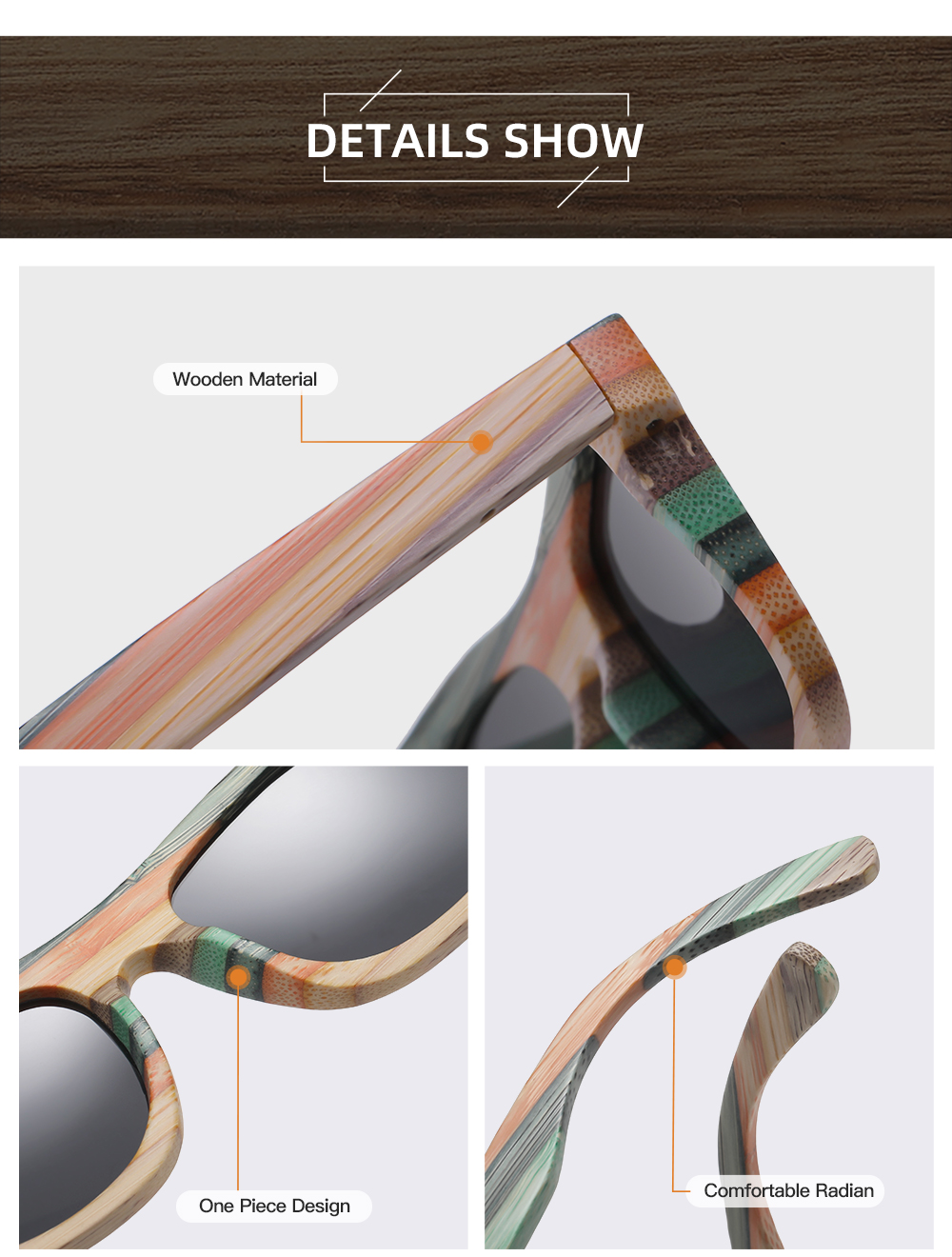 GM Frühling 2023 neue natürliche farbe bambus und holz sonnenbrille mode polarisator beschichtet gläser 1728 – Detail 3