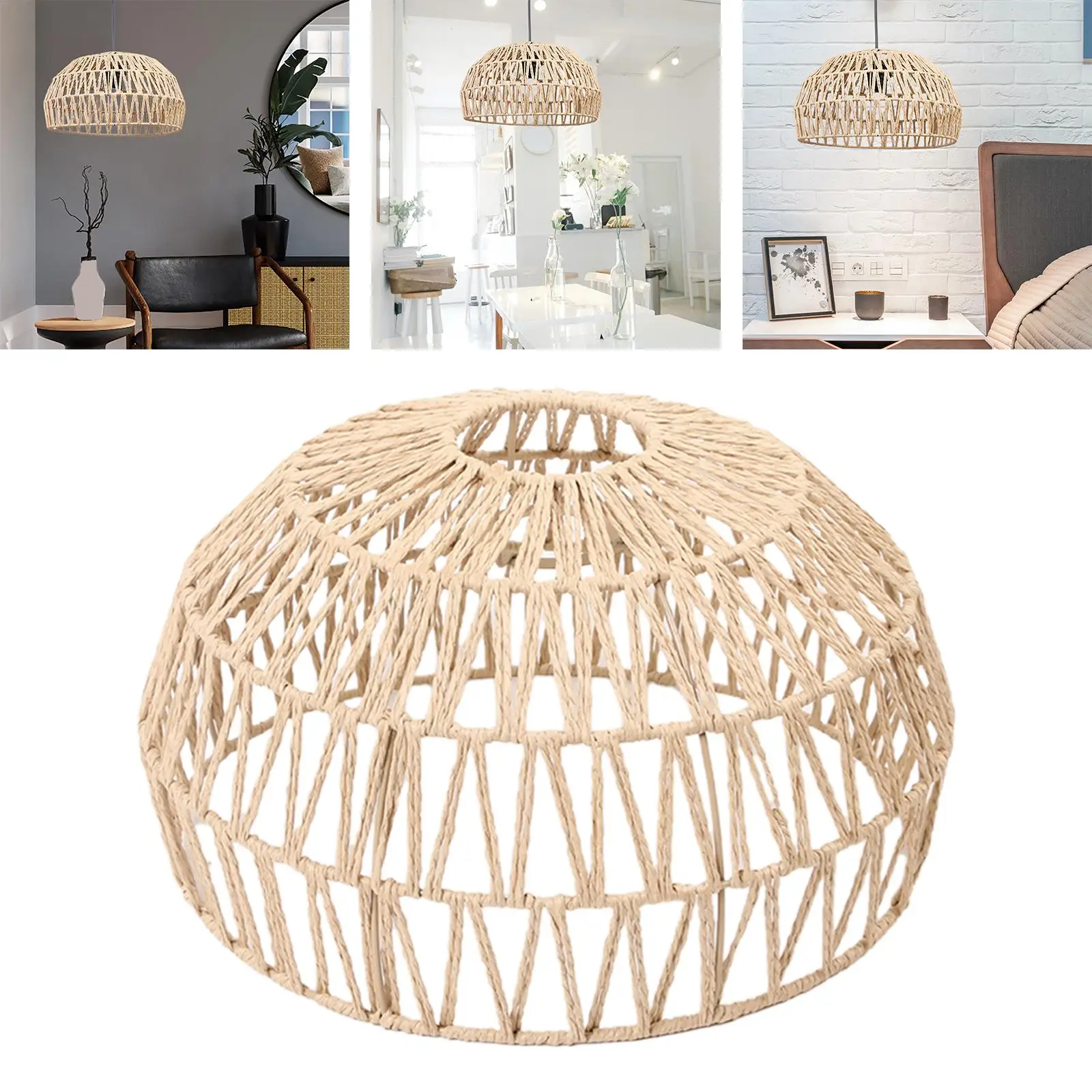Pendant Lamp Shade Chandelier Ceiling Light Shade Paper Rope Woven Lampshade Lamp Cover Bulb Guard for Dining Room Decoration