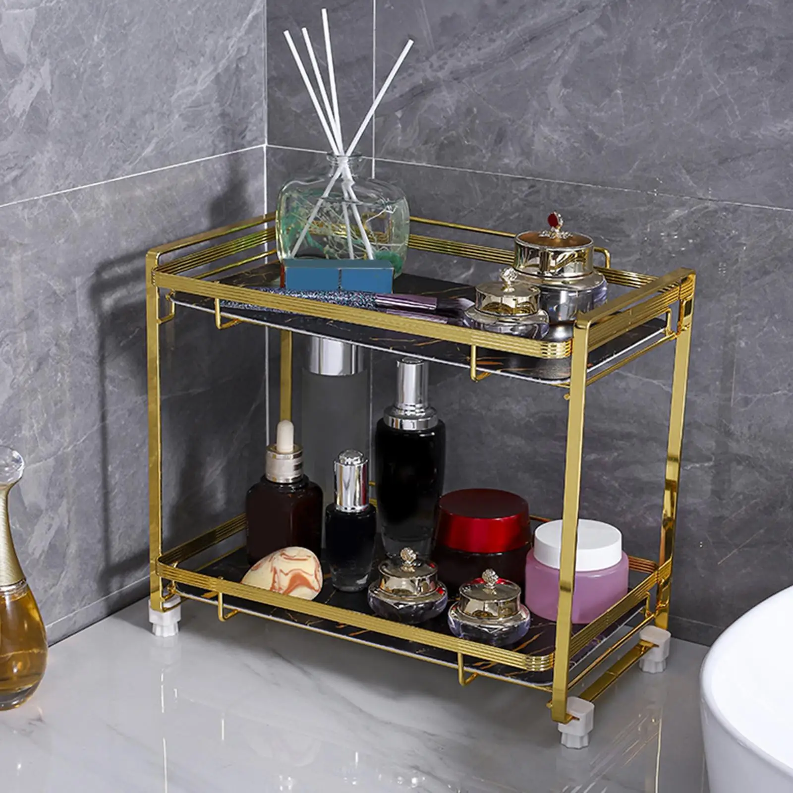 Cosmetic Organizer Shelf Double Layer Vanity Tray for Bedroom