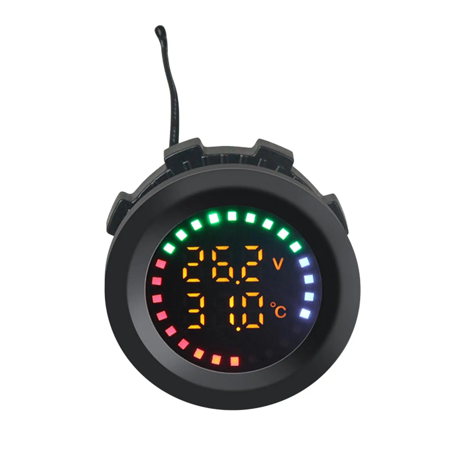 Car Digital Temperature Voltage Monitor 12V 24V Round Panel Colorful Display