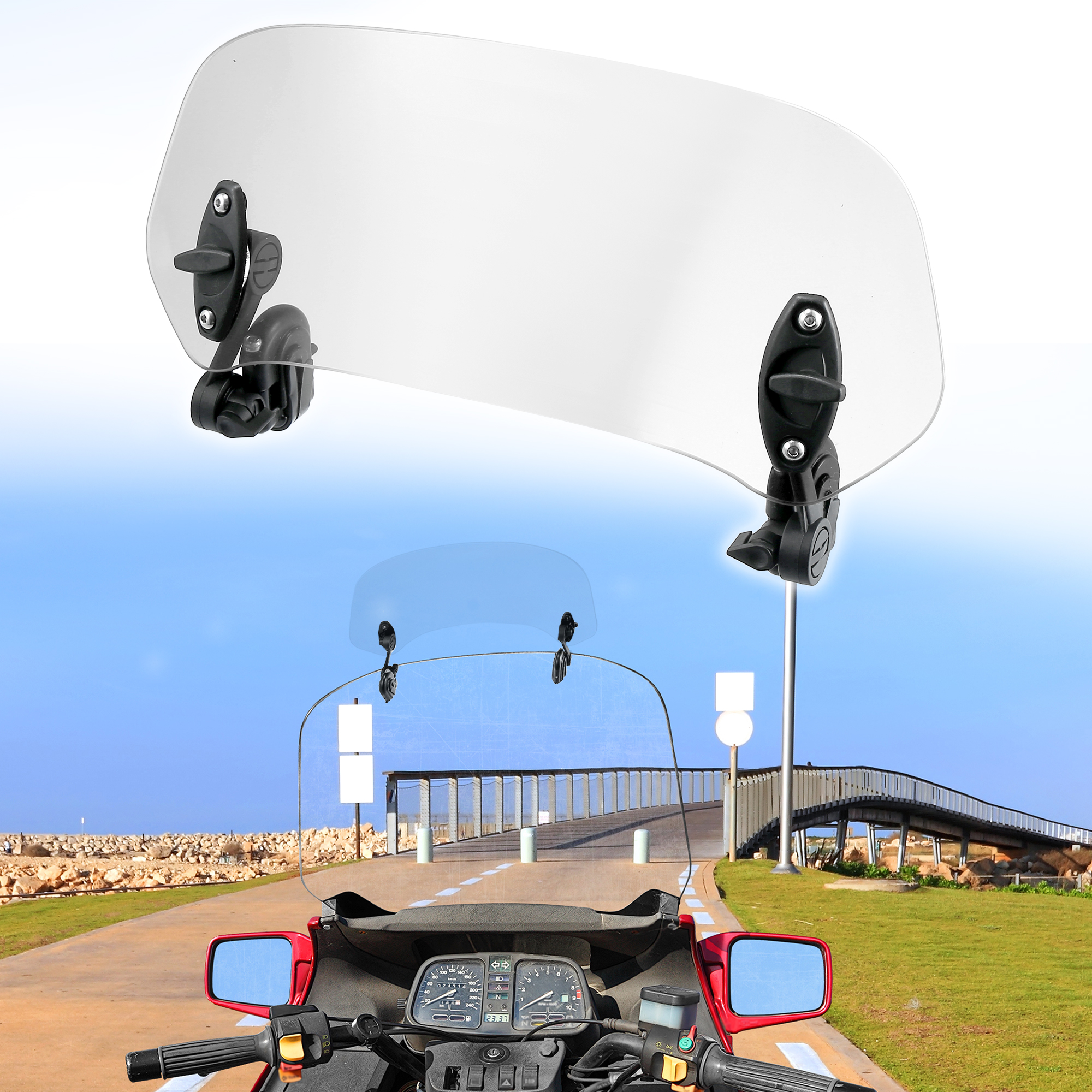 Motoforti 28,5 cm Motorrad Windschutzscheibe Wind Deflektor Einstellbare Clip Windschutzscheibe Verlängerung Universal-Fit für Die Meisten Motorrad – Detail 1