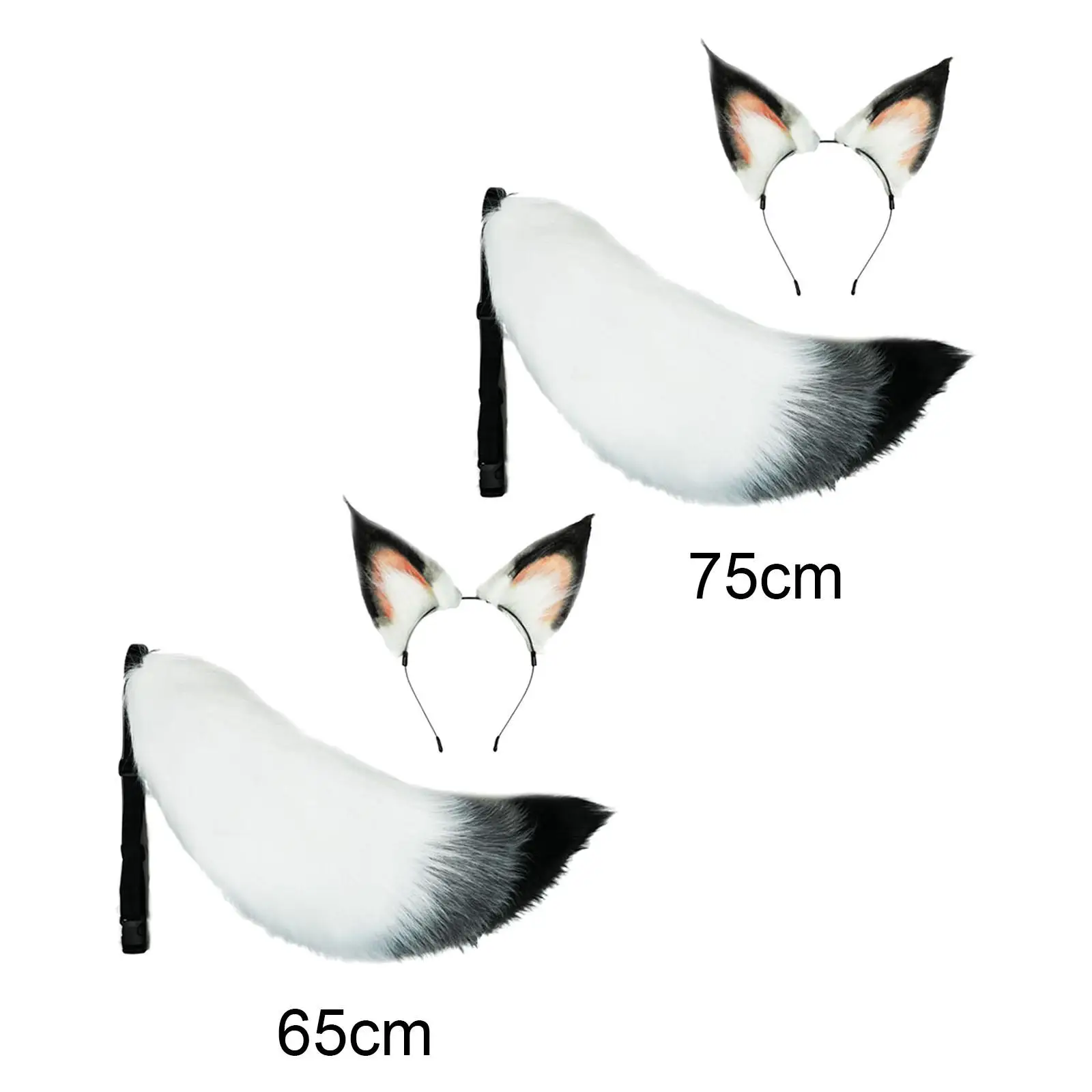 2x Plush Fox Ears and Tail Set Anime Cosplay Cat Ears Headband with Tail Hair Hoop Costume Kit Headwear Christmas Neck
