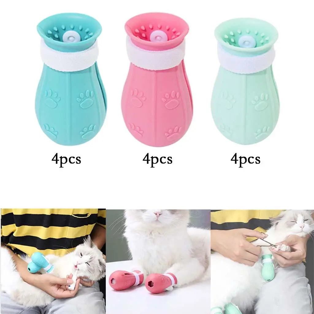 Anti-Scratch Cat Feet Covers AdjustableShoes for Cat Silicone Cat Paw Protector Boots for Cats