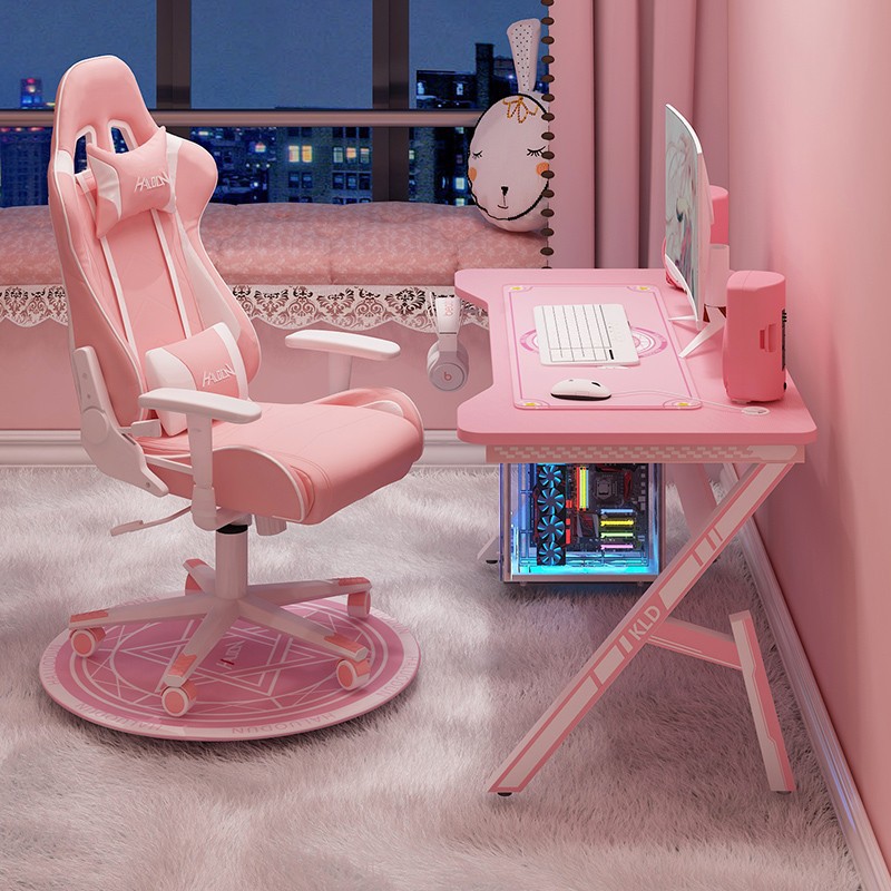 white and pink gaming desk