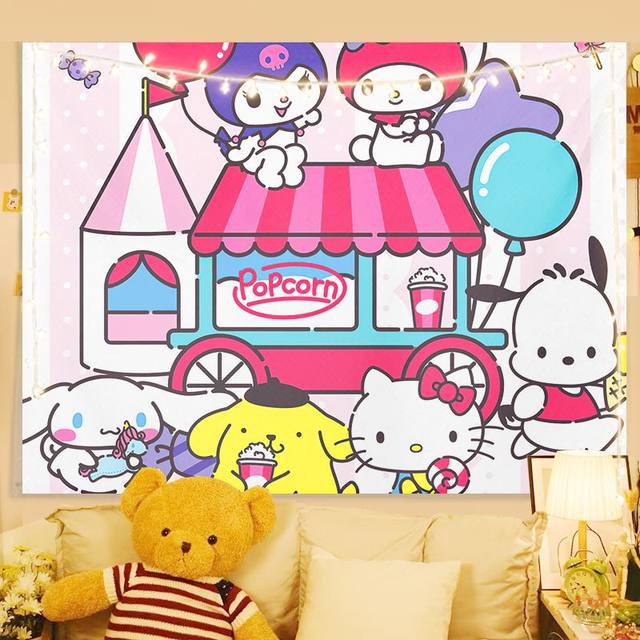 Kawaii Sanrio Hello Kitty Tapestry My Melody Cinnamoroll Kuromi Cartoon  Cute Textile Wall Covering Cute Girl