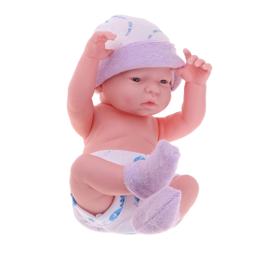 Flexible Reborn Doll 10inch Realistic Soft Vinyl Newborn Baby Dolls with Purple Clothes