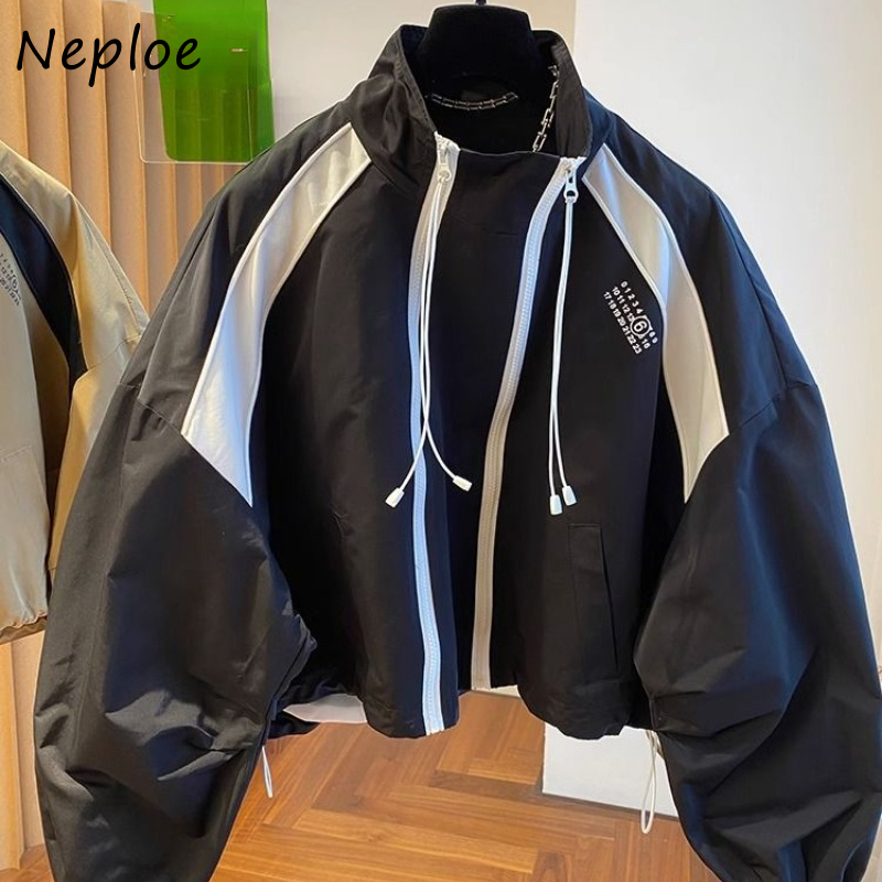 Description Picture 2 of itemNeploe Korean Street Double Zipper Jackets for Women 2025 Autumn New Stand Collar Coats Y2k Long Sleeve Loose Tops Mujer