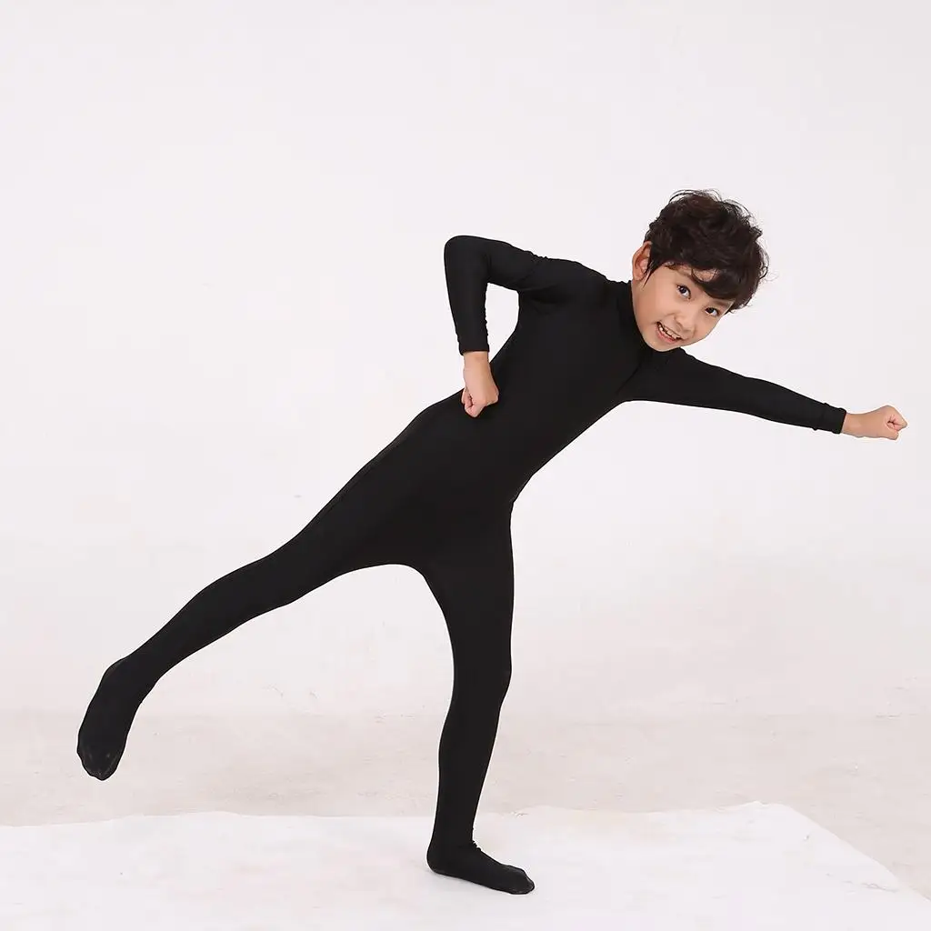 Unisex Kids Costume Bodysuit Unitard Catsuit One Piece High Elastic Full Foot Zipper Back Tights Jumpsuit