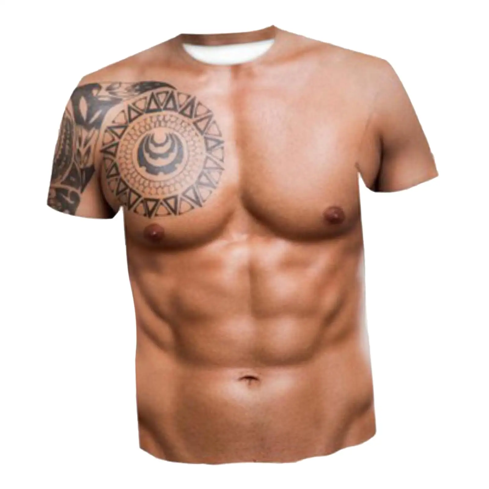 Round Neck Men's Muscle T Shirt Tee Tops Fake Muscle Shirts Strongman Graphic 3D Print Patterned Short Sleeve for Outdoor Sports