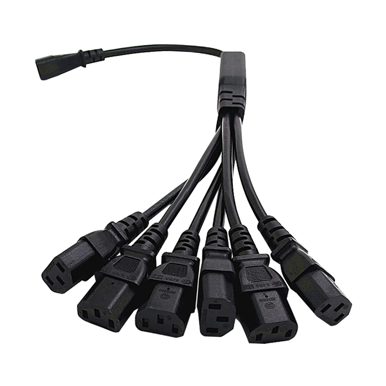 Pdu Ups System C14 Male to 6x C13 Female Y Splitter Extension Cord 10A 250V 2500W 0.6M for Printer Monitor PC Computer Projector