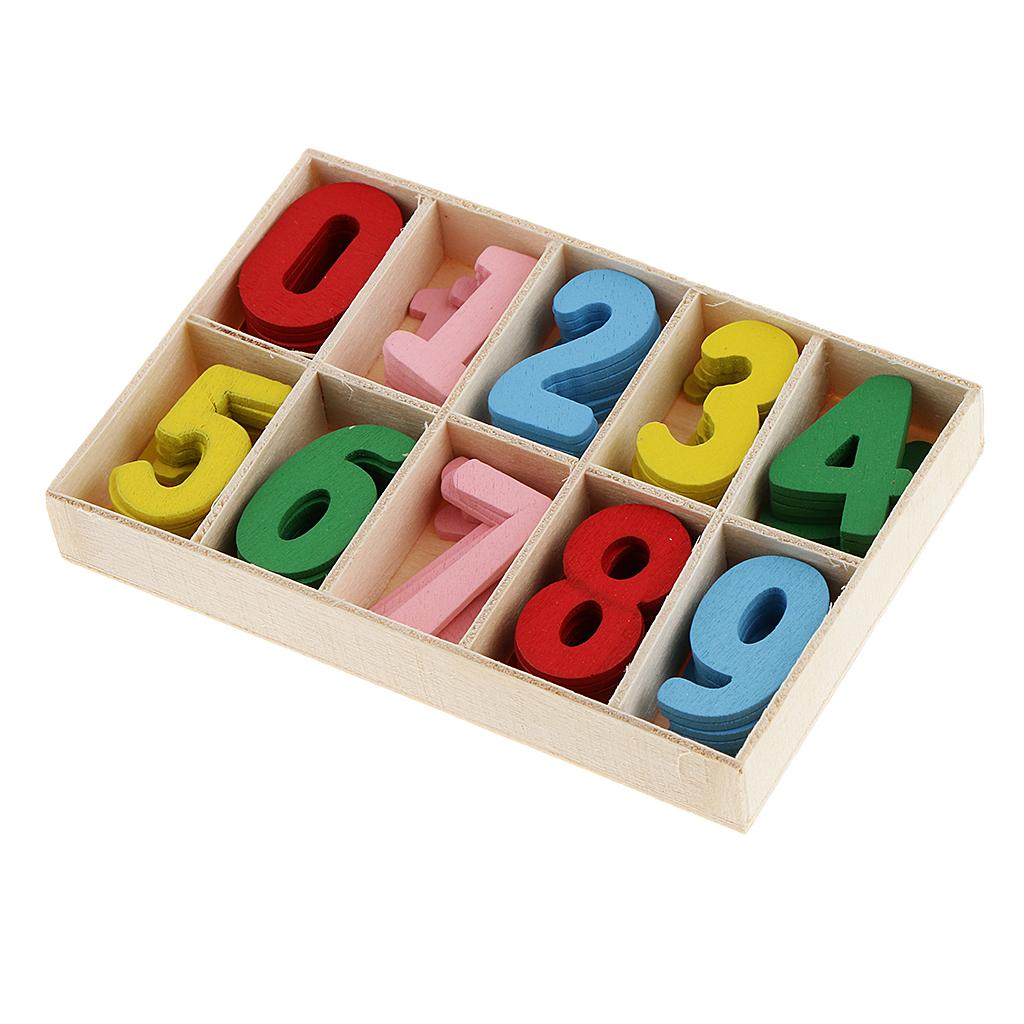 60 Pieces Multicolor Wooden Shapes 0-9 Arabic Number Scrapbooking Embellishment With Box Case for Kids Children Games Toys