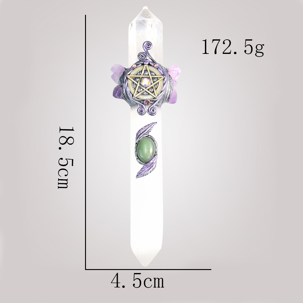 Natürlicher Obsidian-Amethyst-Pentagramm-Zauberstab, handgefertigt, magischer Zepter, glänzende Säule, Briefbeschwerer, Ornament, Film, Cosplay, Heilung – Detail 7