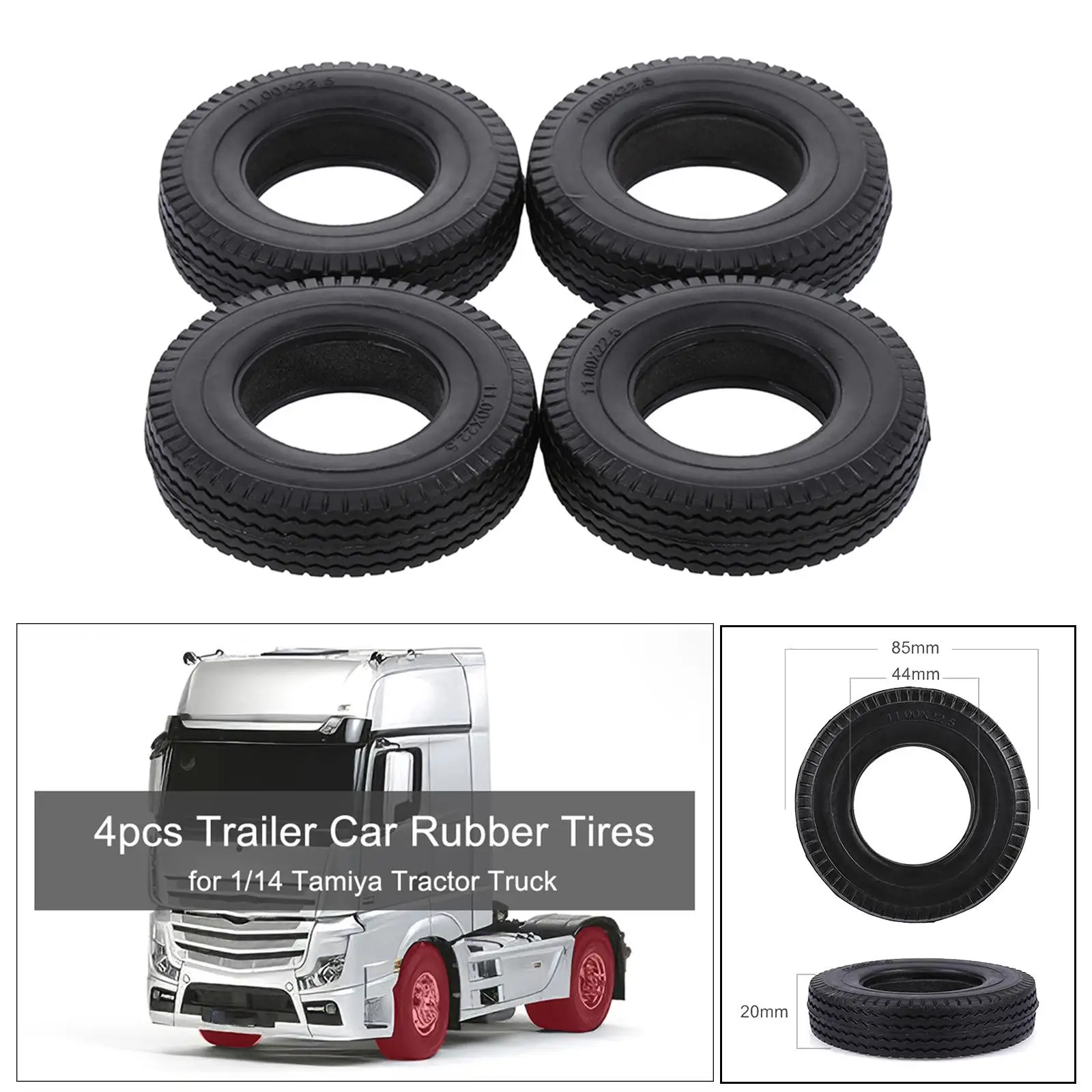 RC Car Tire,4 PCs High Wear Resistant Rubber Tires 85x20mm for Tamiya 1/14 RC Truck Tractor