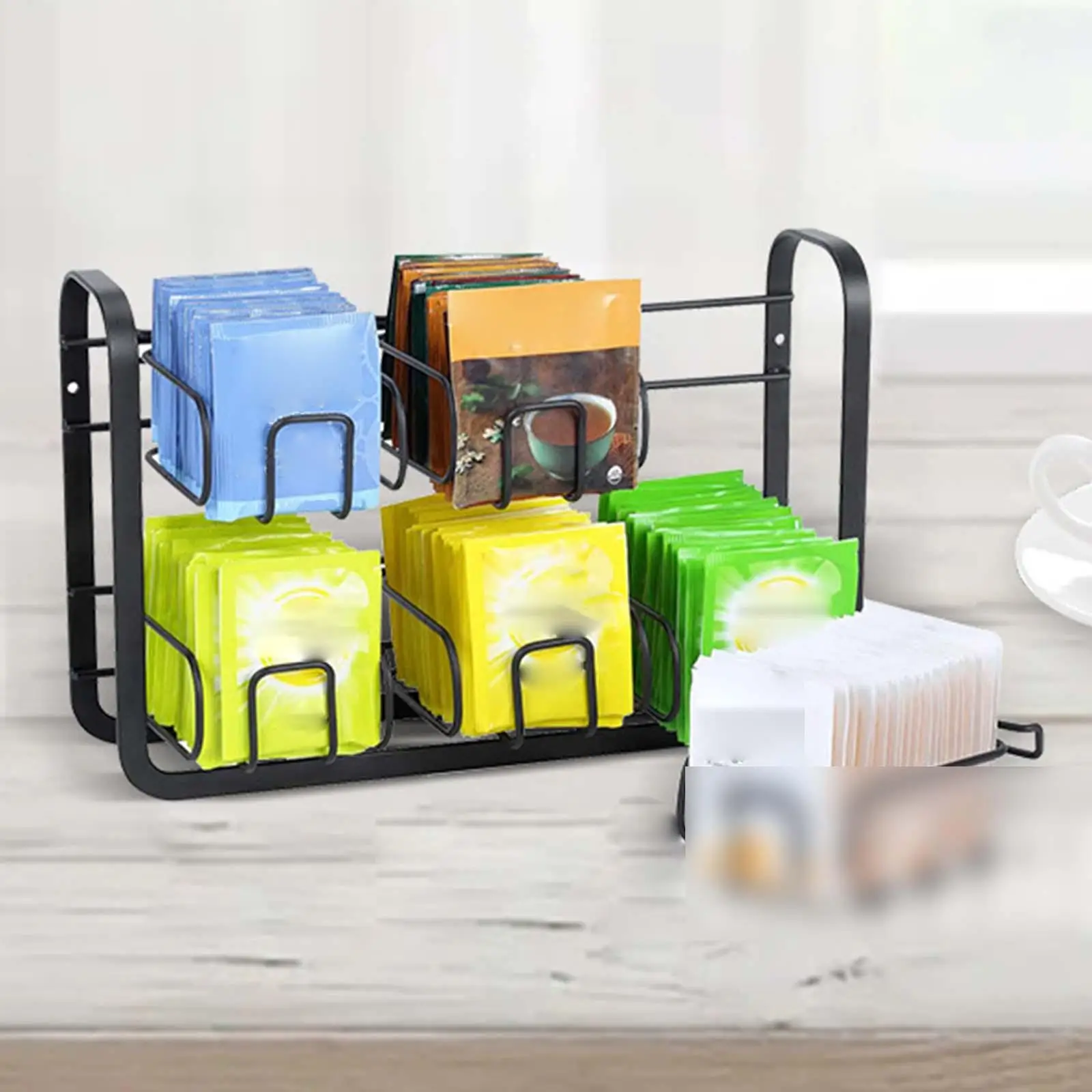 2 Tier Tea Bag Holder Coffee Sugar Packets Creamer Teabags Organizer Storage Shelf for Cabinet Counter Cupboard Kitchen Pantry