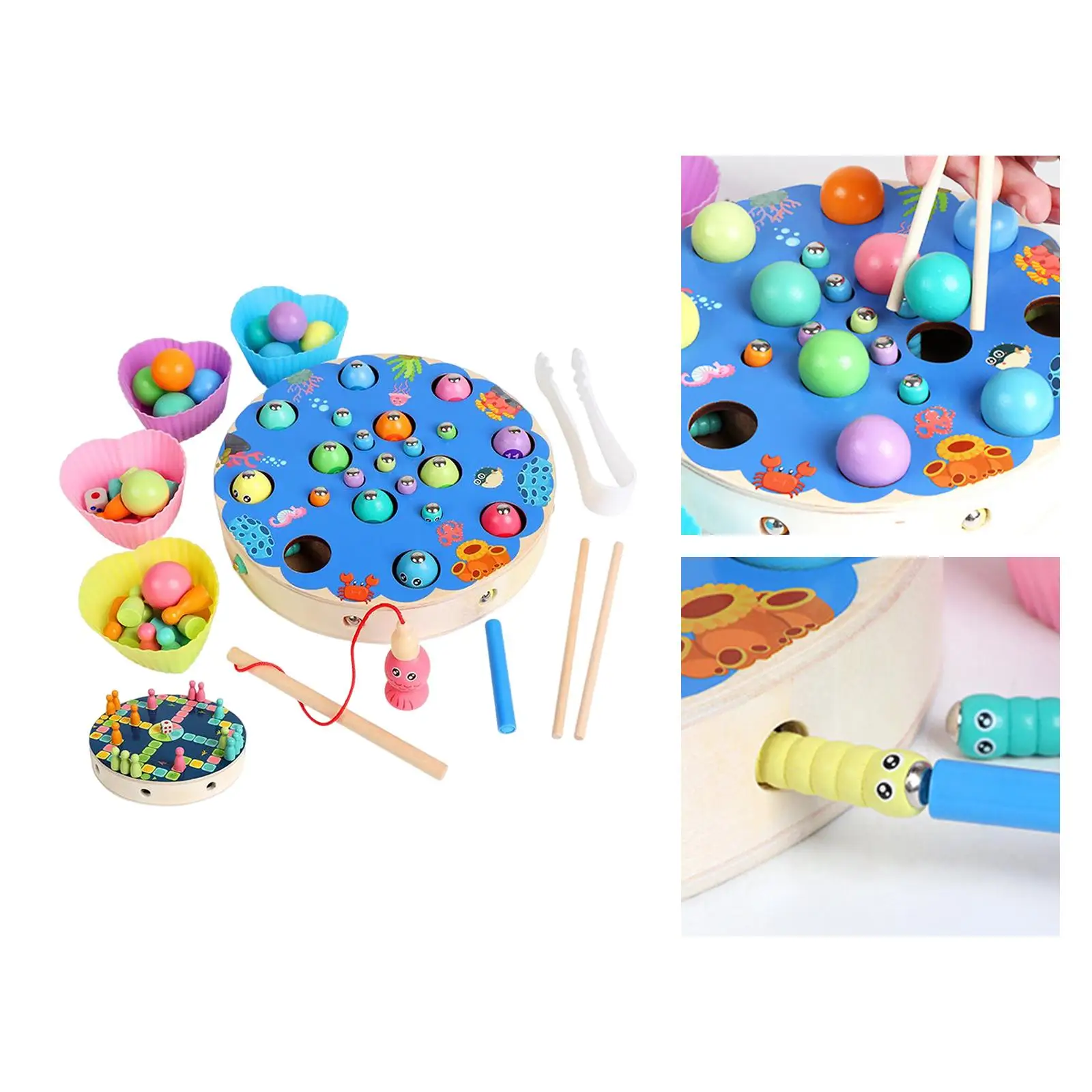 Multicolor Wooden Fishing Game Fishing Pole Chopsticks Fine Motor Skill Learning Toy for Game Teaching Indoor Birthday Activity