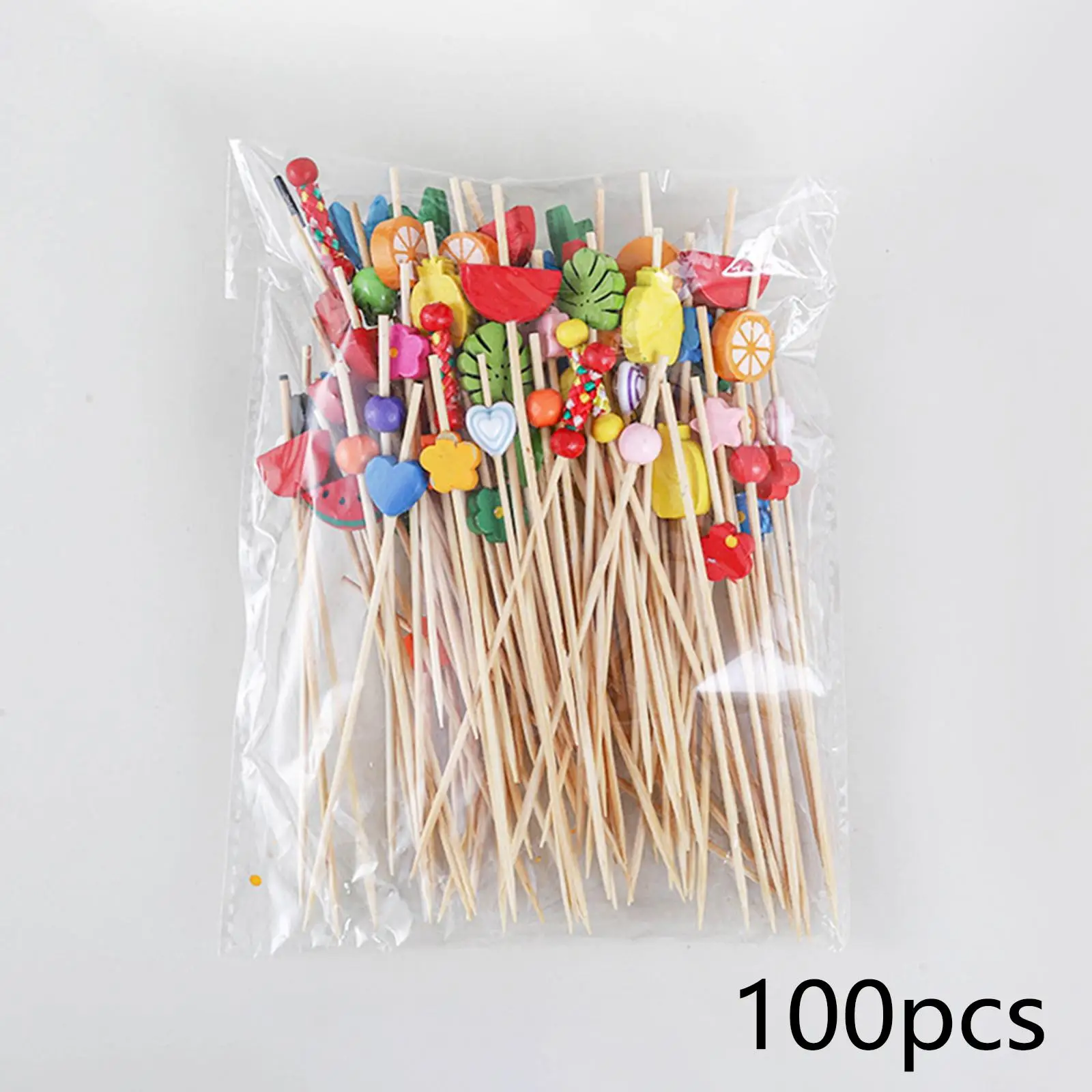 100x Fancy Toothpicks for Fruit Reusable Bamboo Cocktail Picks Cocktail Sticks for Food Decoration Sandwich Party Favor