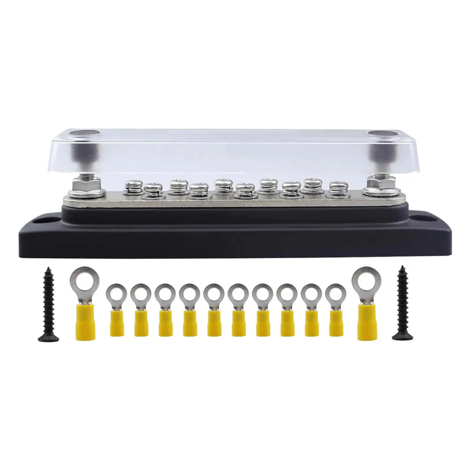 Power Distribution Block Bus Bar Durable Replacement Parts with Transparent Cover Fireproof DC 12-48V 150A for Marine Car