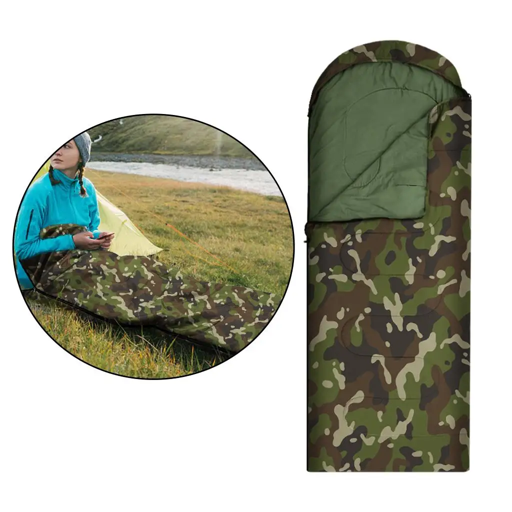Portable Single Sleeping Bag Zip Compact Green Padded Bag Thermal Sleep Bag Warm for Winter Camping Hiking Adults Travel Outdoor