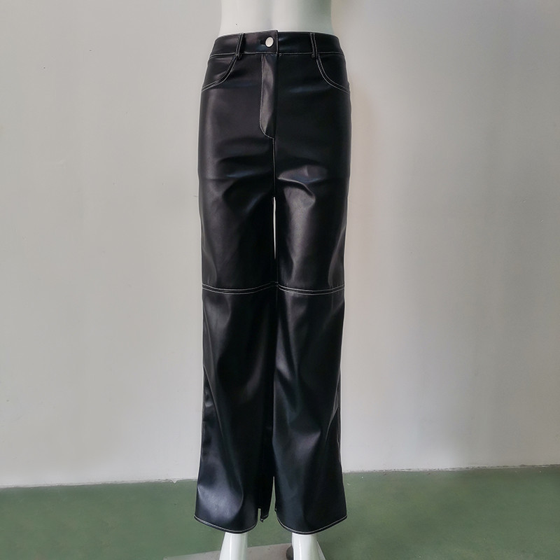  PU Leather Straight Pants Black High Waist Fashion Vintage Long Pant For Women Autumn Style 2025 Trousers Streetwear Y2K