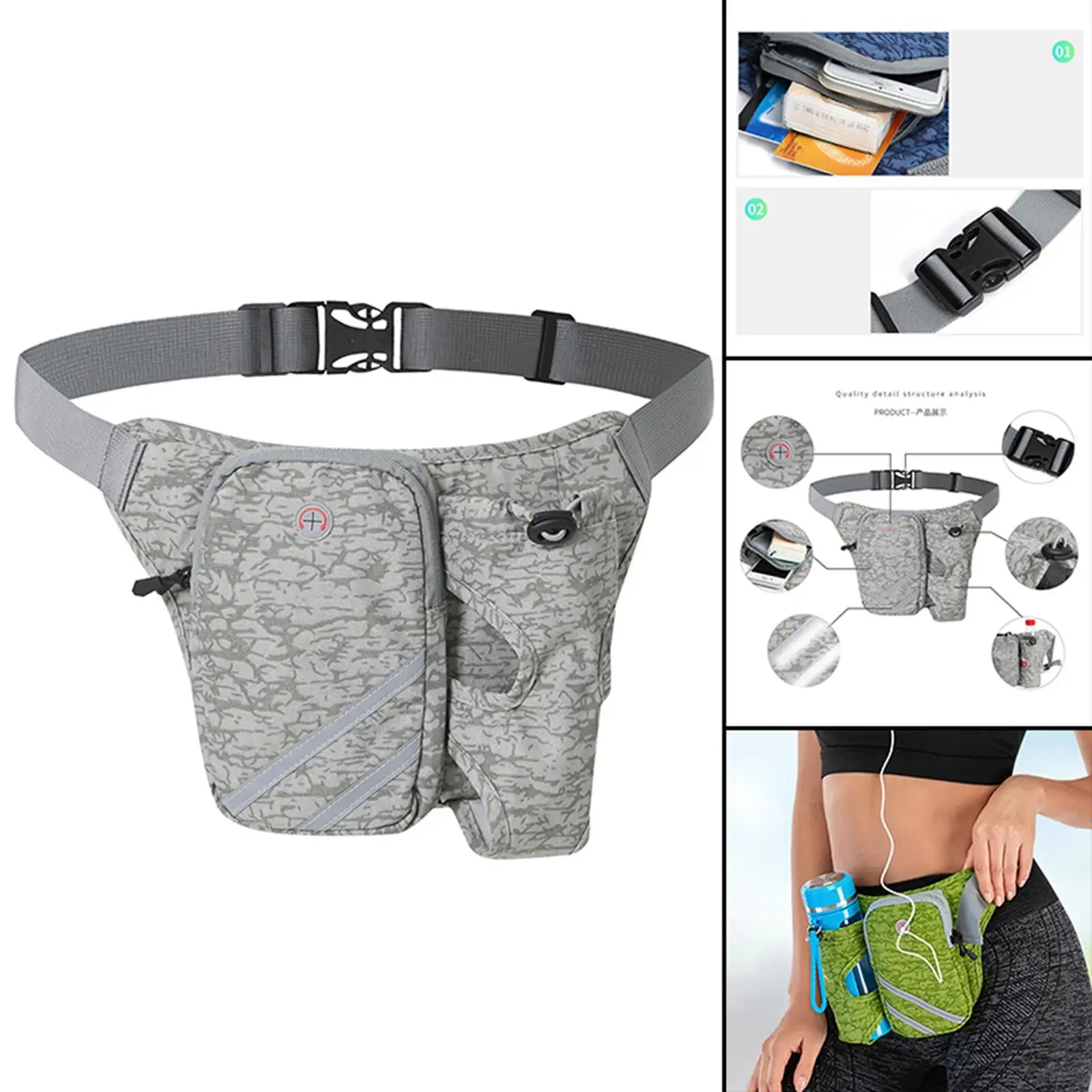Running Waist Pack with Water Bottle Holder Headphone Hole Casual Sport Fanny Pack Running Bag for Travel Hiking Jogging Fitness