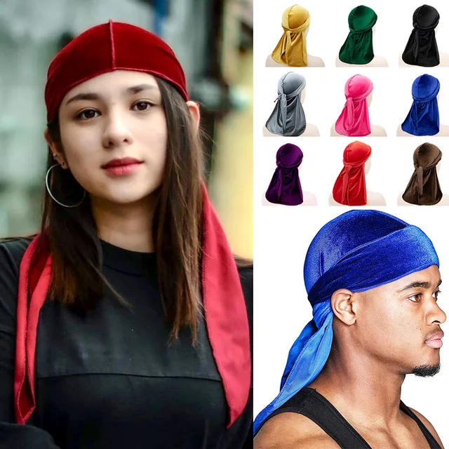 Solid Color Silk Satin Durag Cap Headwear Soft Long Tails Head Band Turban  Bonnet Waves Headwrap Hats Beanie For Men Women - AliExpress