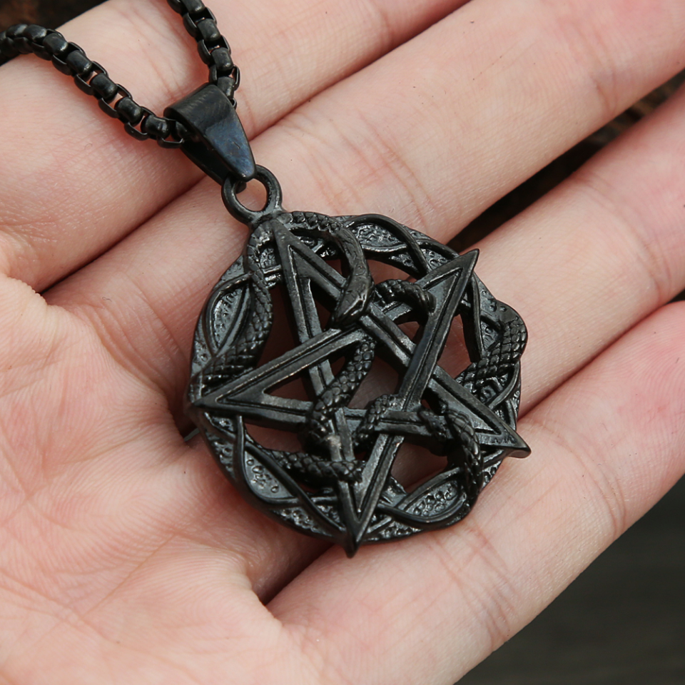 Vintage Edelstahl Pentagramm Spirale Anhänger Halsketten Für Männer Punk Biker Mode Amulett Schmuck Geschenke Dropshipping – Detail 7