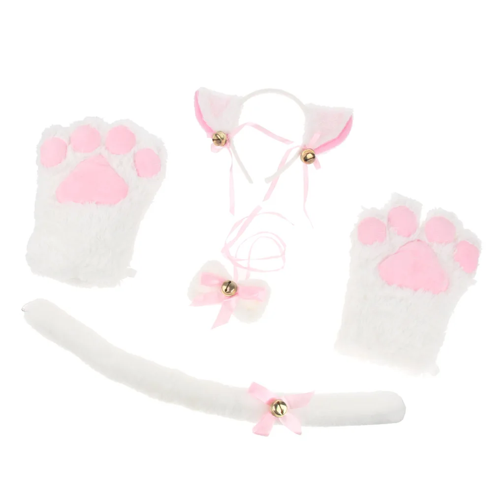 Cat Cosplay Set Plush Gloves Kitten Ear Tail Collar Paws Party Costume