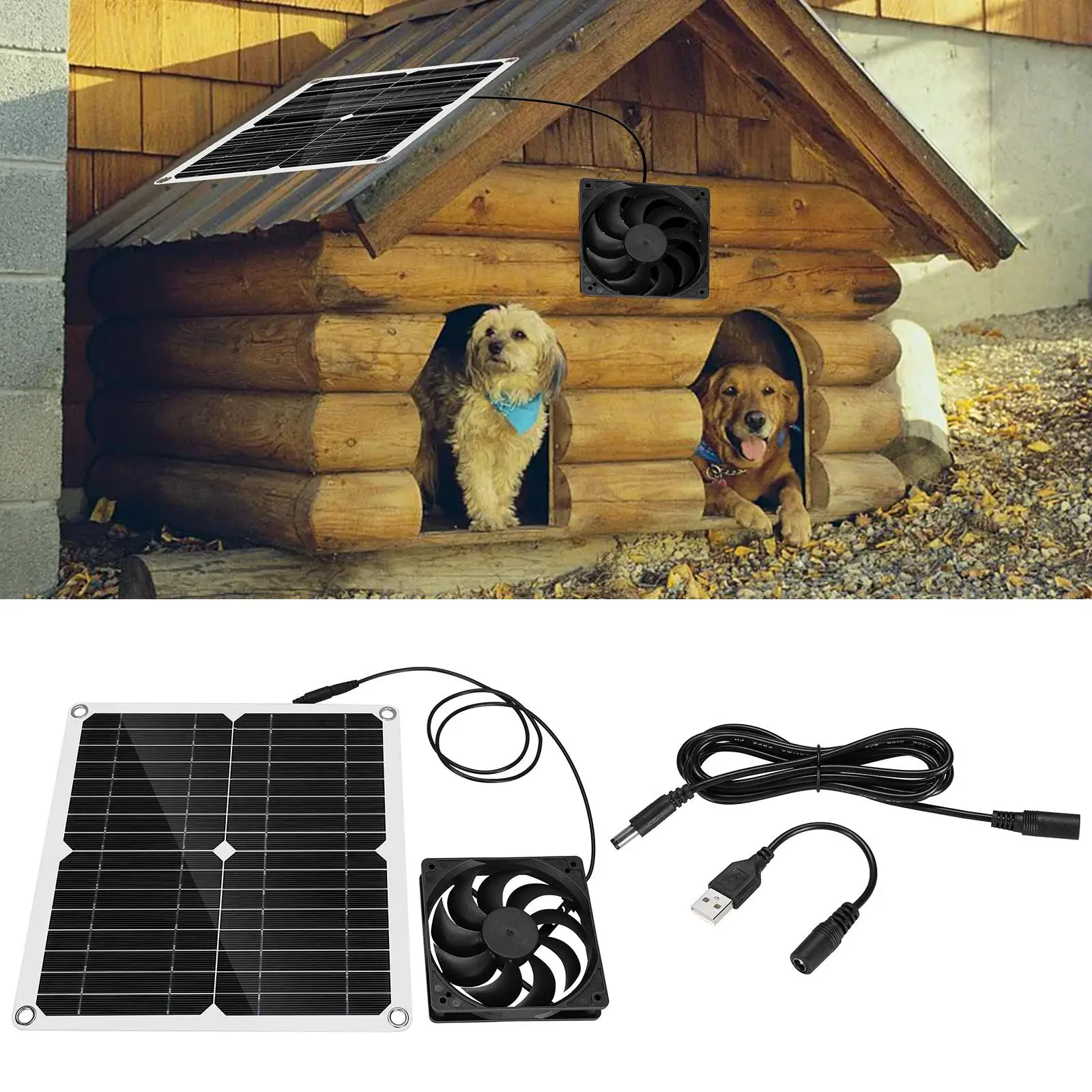 12W Solar Panel Exhaust Fan Outdoor Solar Powered Fan Waterproof Mini Ventilator for Greenhouse Dog Chicken House Home RV Office