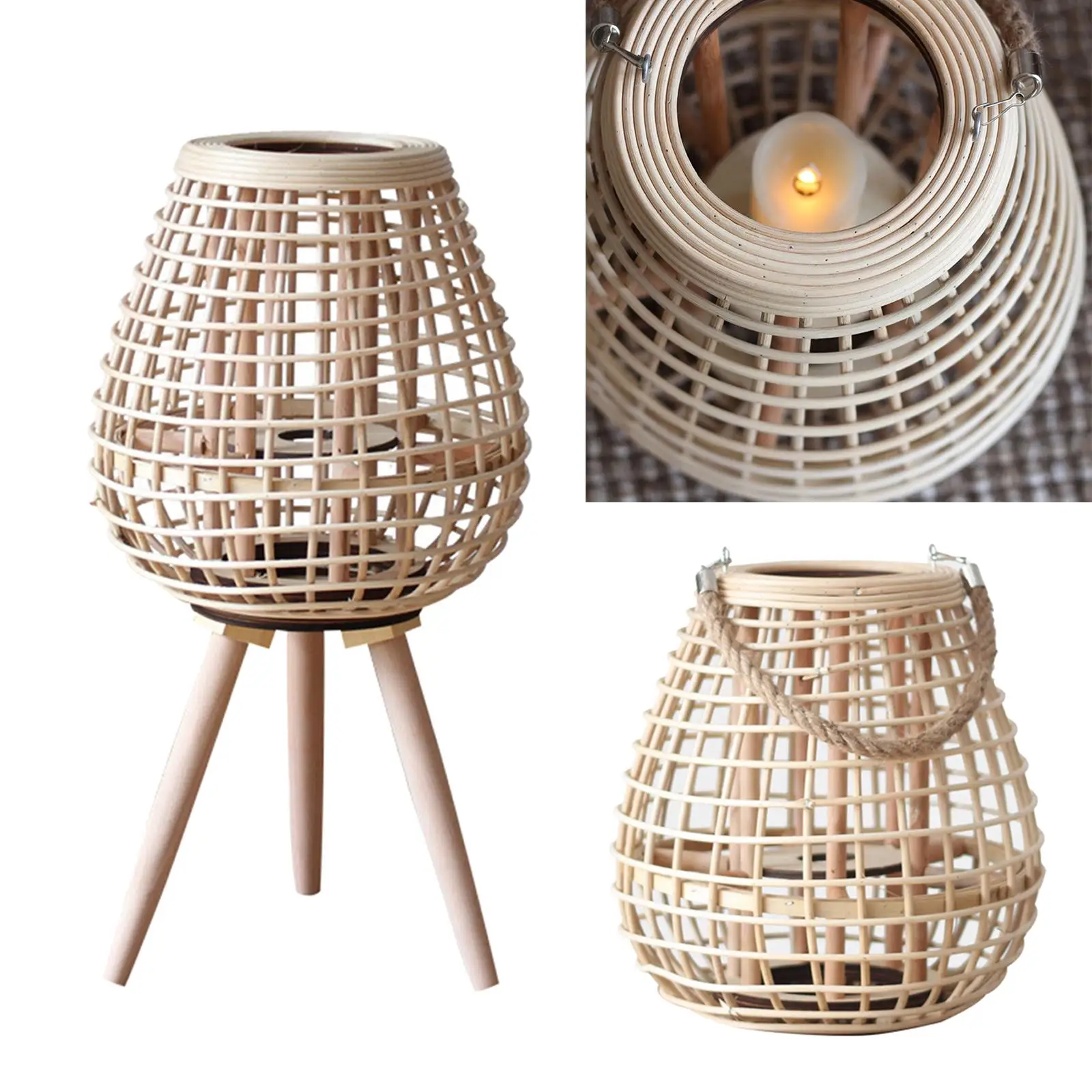 Rustic Bamboo Candle Holder Lantern Tealight Birdcage Shape for Home Decor