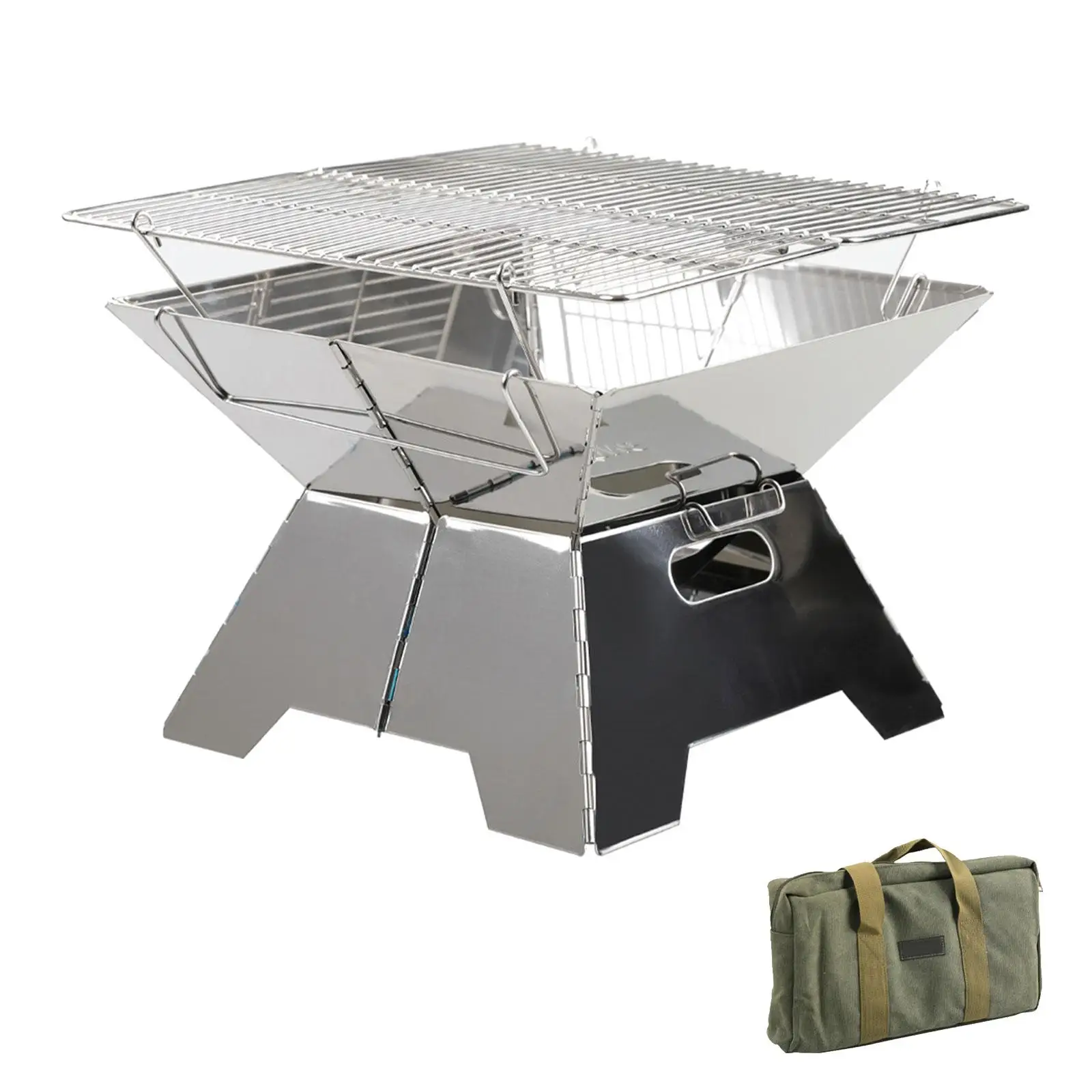 Barbecue Grill Stove Campfire Rack Stainless Steel Campfire Stand Compact Garden Stove for Picnic Traveling Outdoor Camping