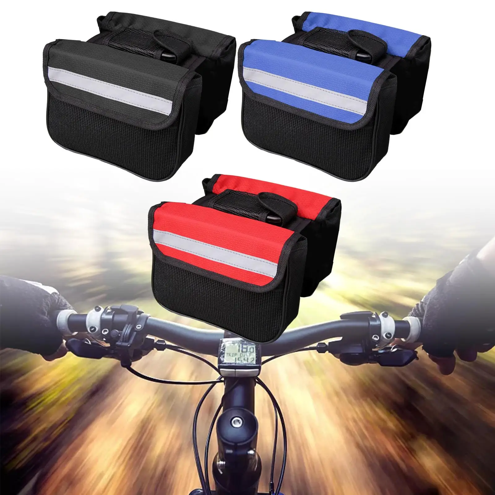 Bike Panniers Bag Front Frame Bag Pouch Repair Tool Placement Bag Luggage Double Side Bag for Mountain Bikes