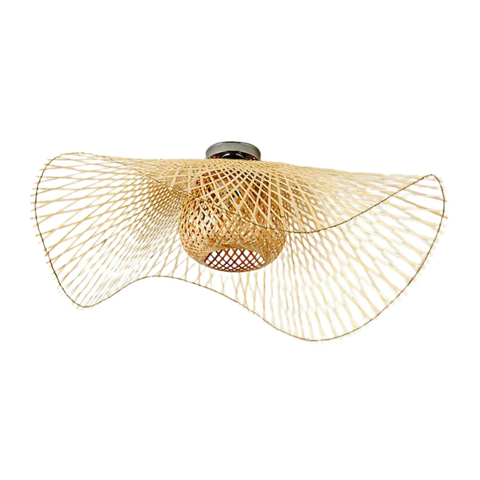 Bamboo Woven Ceiling Light 14 inch Flush Mount -Bulb (Not Included Hand-Woven)