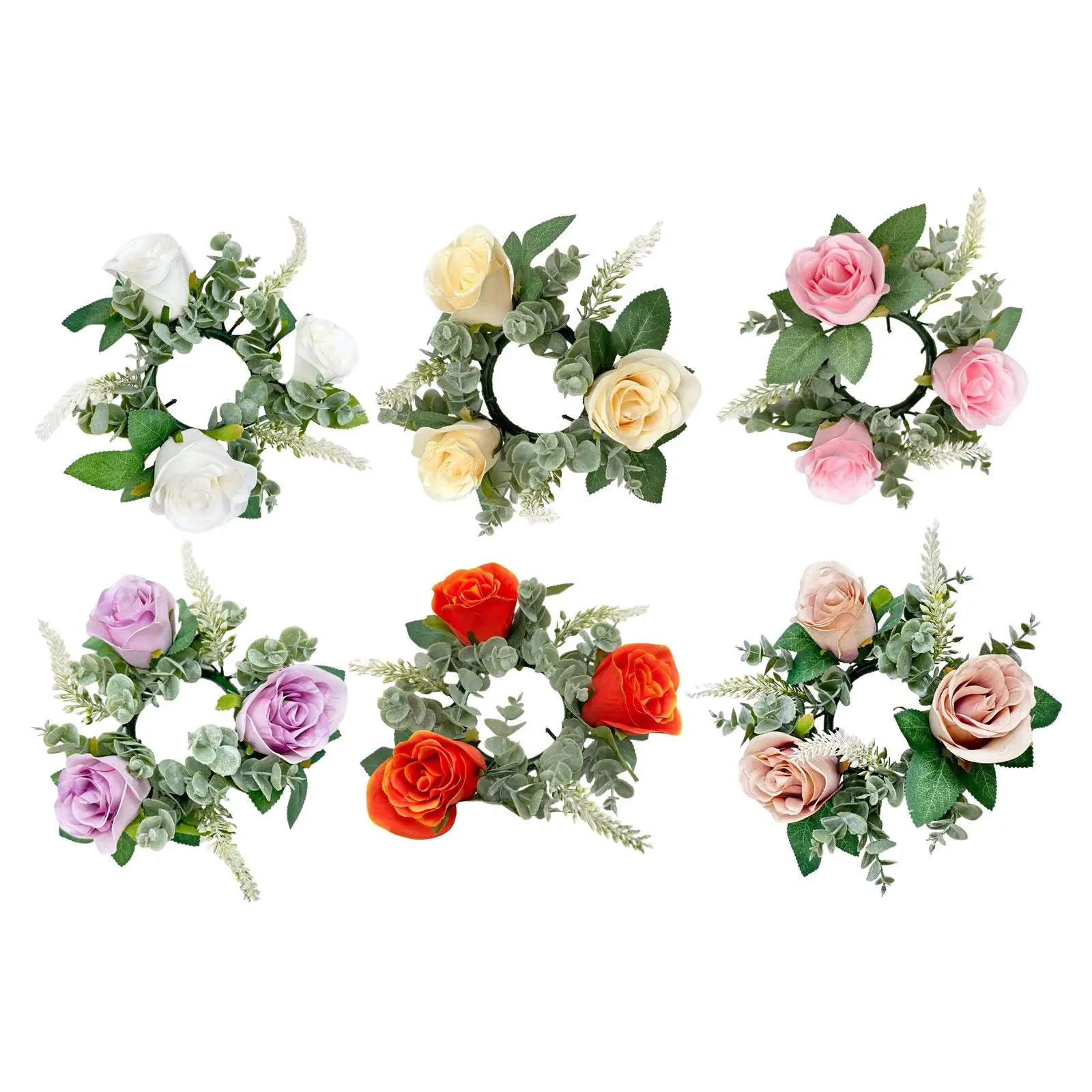 Pillar Candle Rings Wreath 22cm Candlestick Garland Artificial Floral Candle Wreath for Door Kitchen Wedding Home Celebration