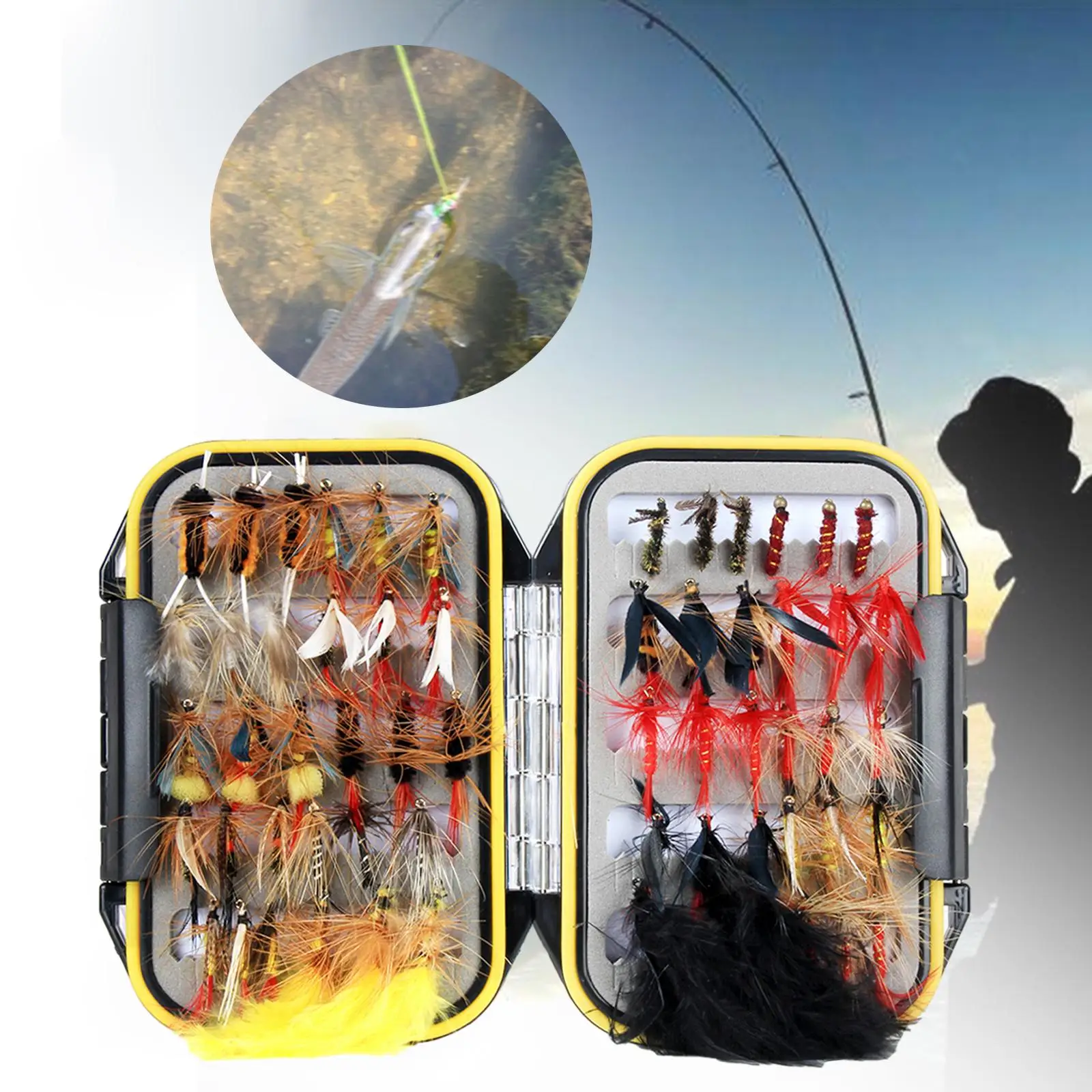 60 Pieces Fly Fishing Baits with Storage Box Fishing Lures Fishing Tools for