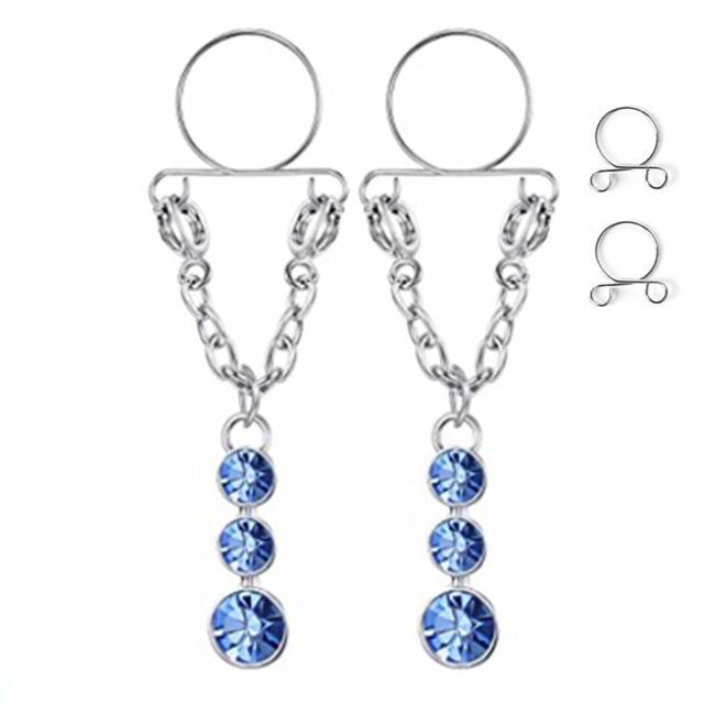 1 Paar sexy Quasten-Kristall-Schmetterlings-Anhänger, gefälschter Nippelring für Frauen und Mädchen, verstellbarer künstlicher Nippel-Piercing-Körperschmuck – Detail 2