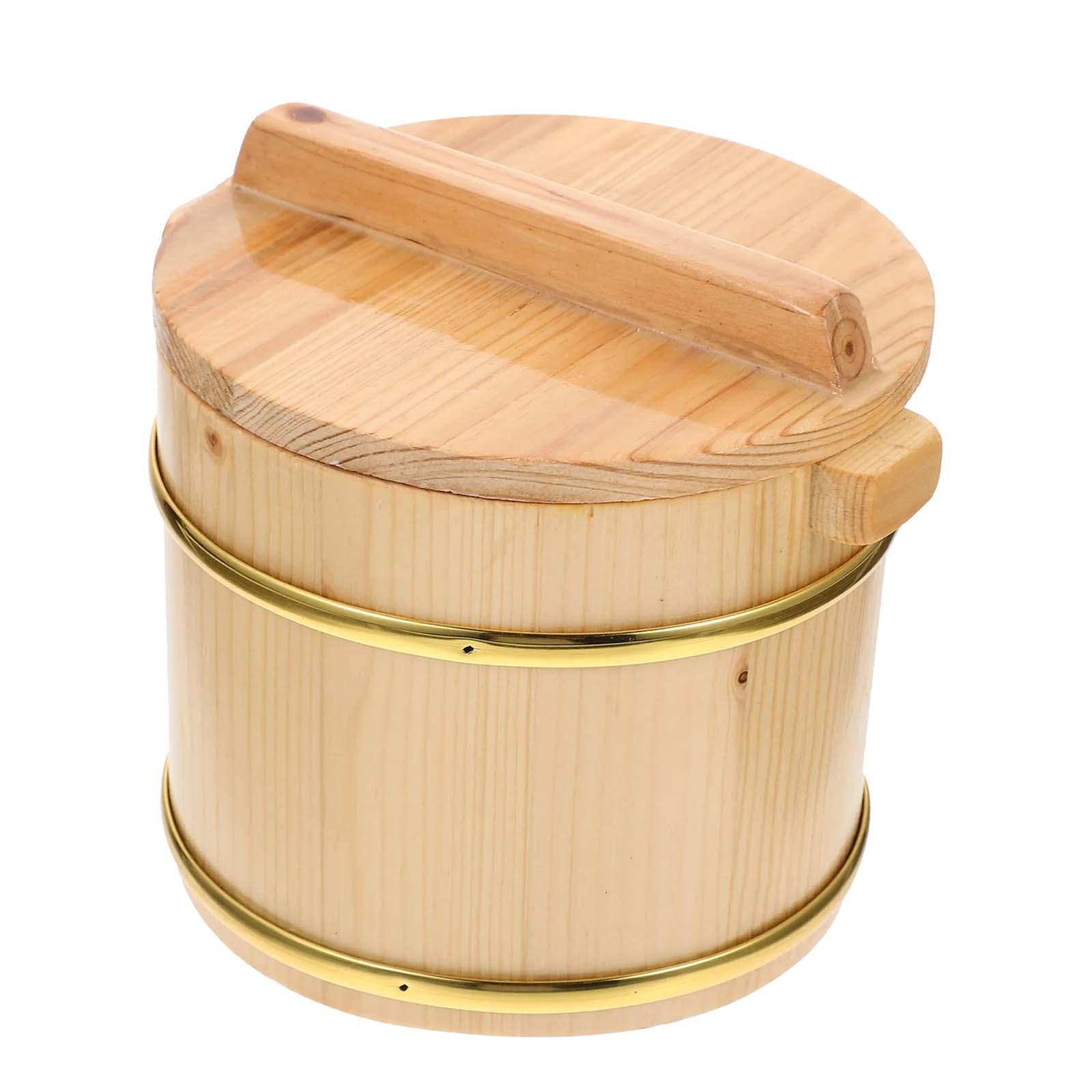 Wooden Rice Bucket Reusable Practical Rice Mixing Tub with Lid for Cooking